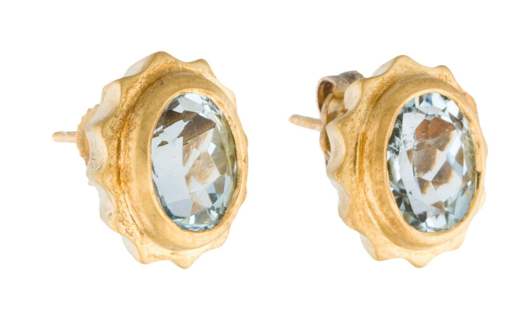 Aquamarine 18K Gold Scalloped Stud Earrings - Premium from All The Best Vintage - Just $495! Shop now at All The Best Vintage