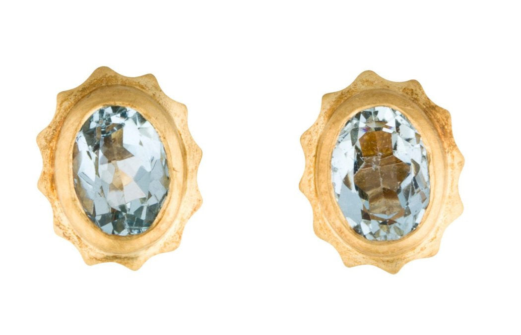 Aquamarine 18K Gold Scalloped Stud Earrings - Premium from All The Best Vintage - Just $495! Shop now at All The Best Vintage