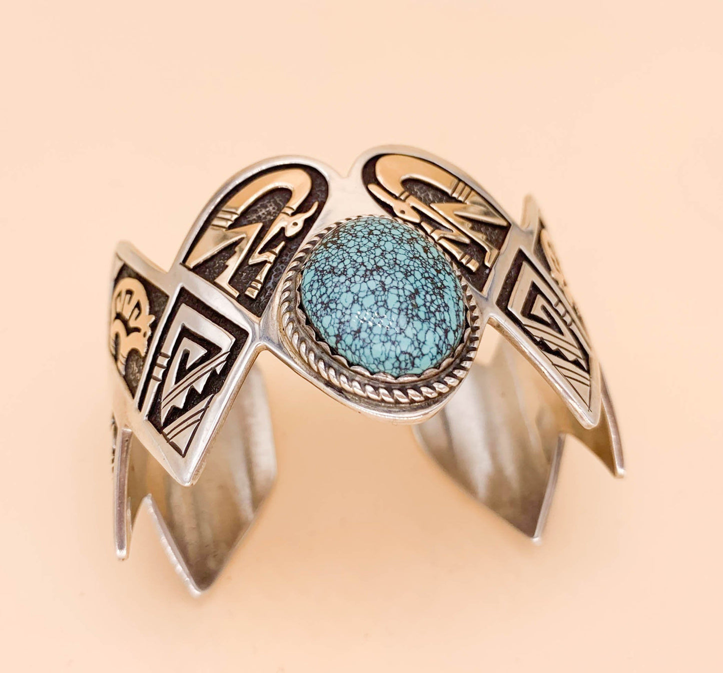 Vintage Leal Damon Sterling 14K and Turquoise Cuff - Superb - Premium from All The Best Vintage - Just $895! Shop now at All The Best Vintage
