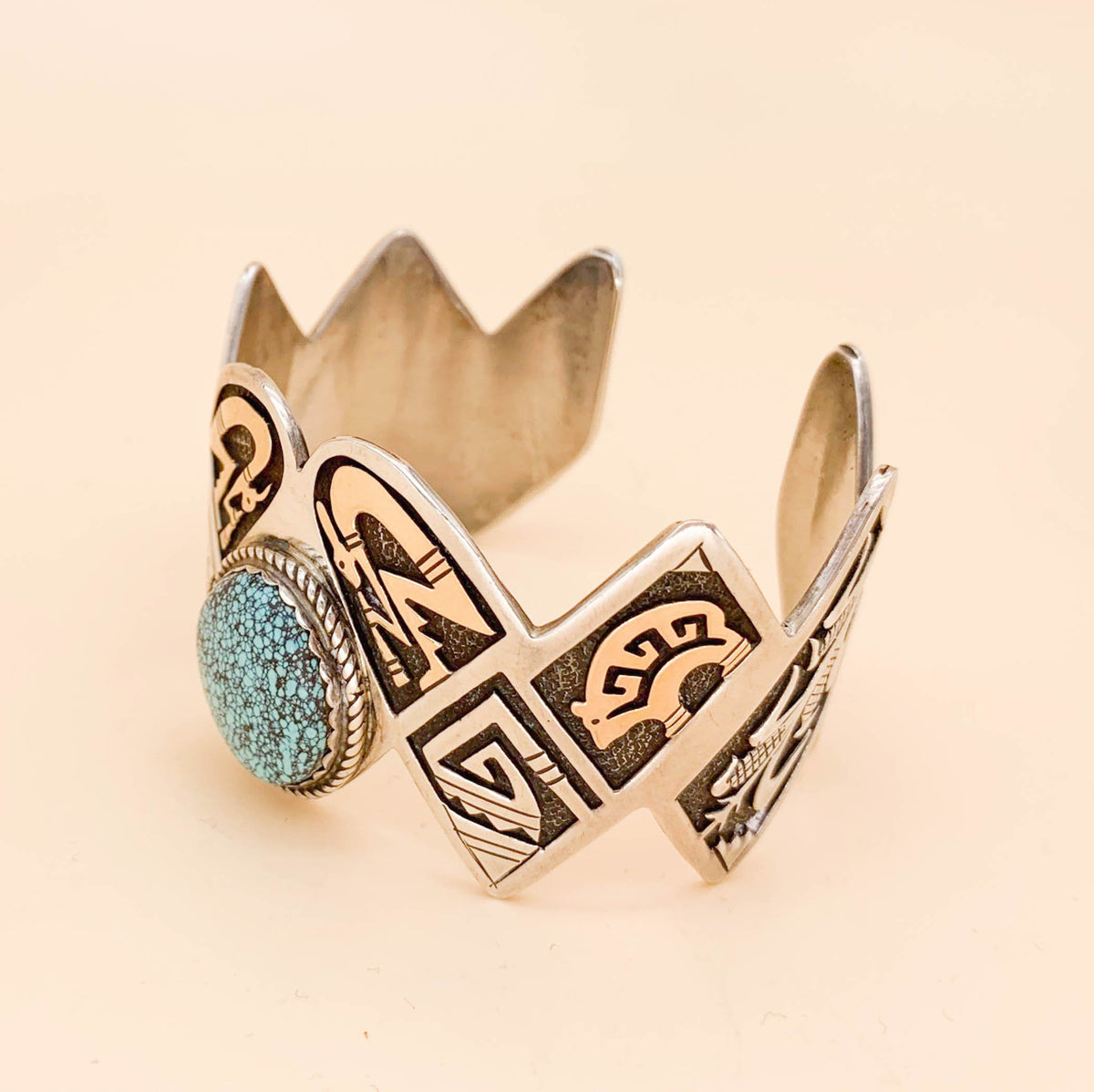Vintage Leal Damon Sterling 14K and Turquoise Cuff - Superb - Premium from All The Best Vintage - Just $895! Shop now at All The Best Vintage