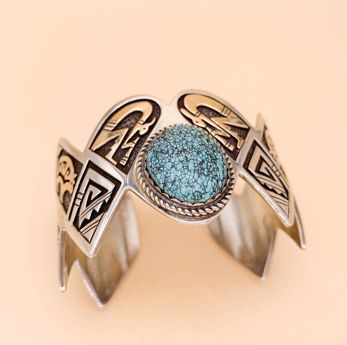 Vintage Leal Damon Sterling 14K and Turquoise Cuff - Superb - Premium from All The Best Vintage - Just $895! Shop now at All The Best Vintage