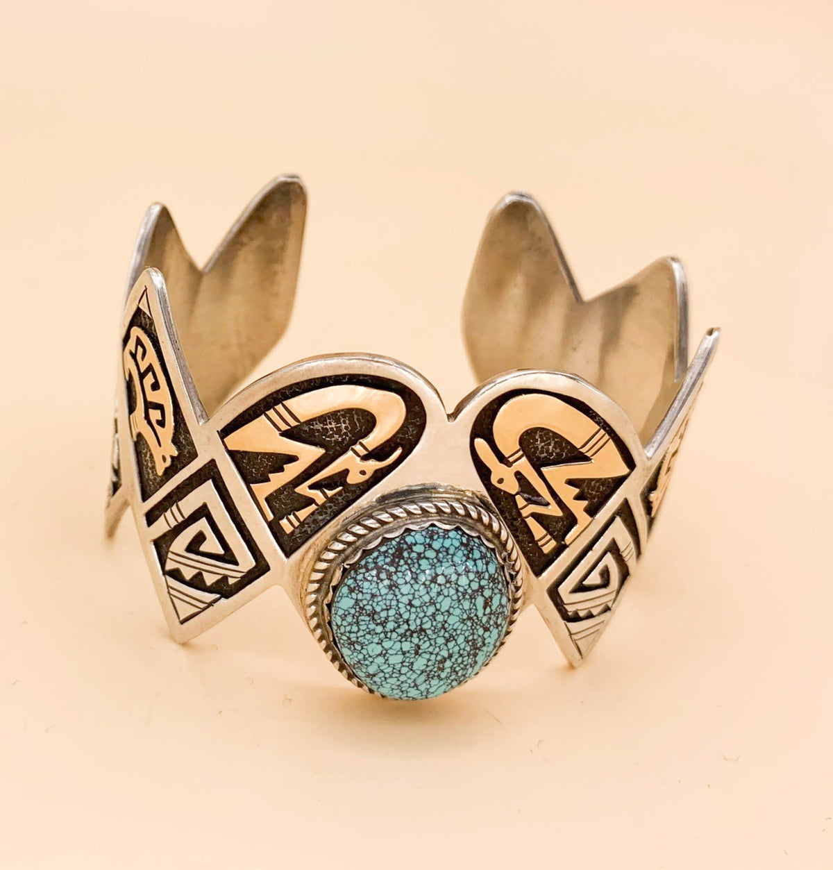 Vintage Leal Damon Sterling 14K and Turquoise Cuff - Superb - Premium from All The Best Vintage - Just $895! Shop now at All The Best Vintage