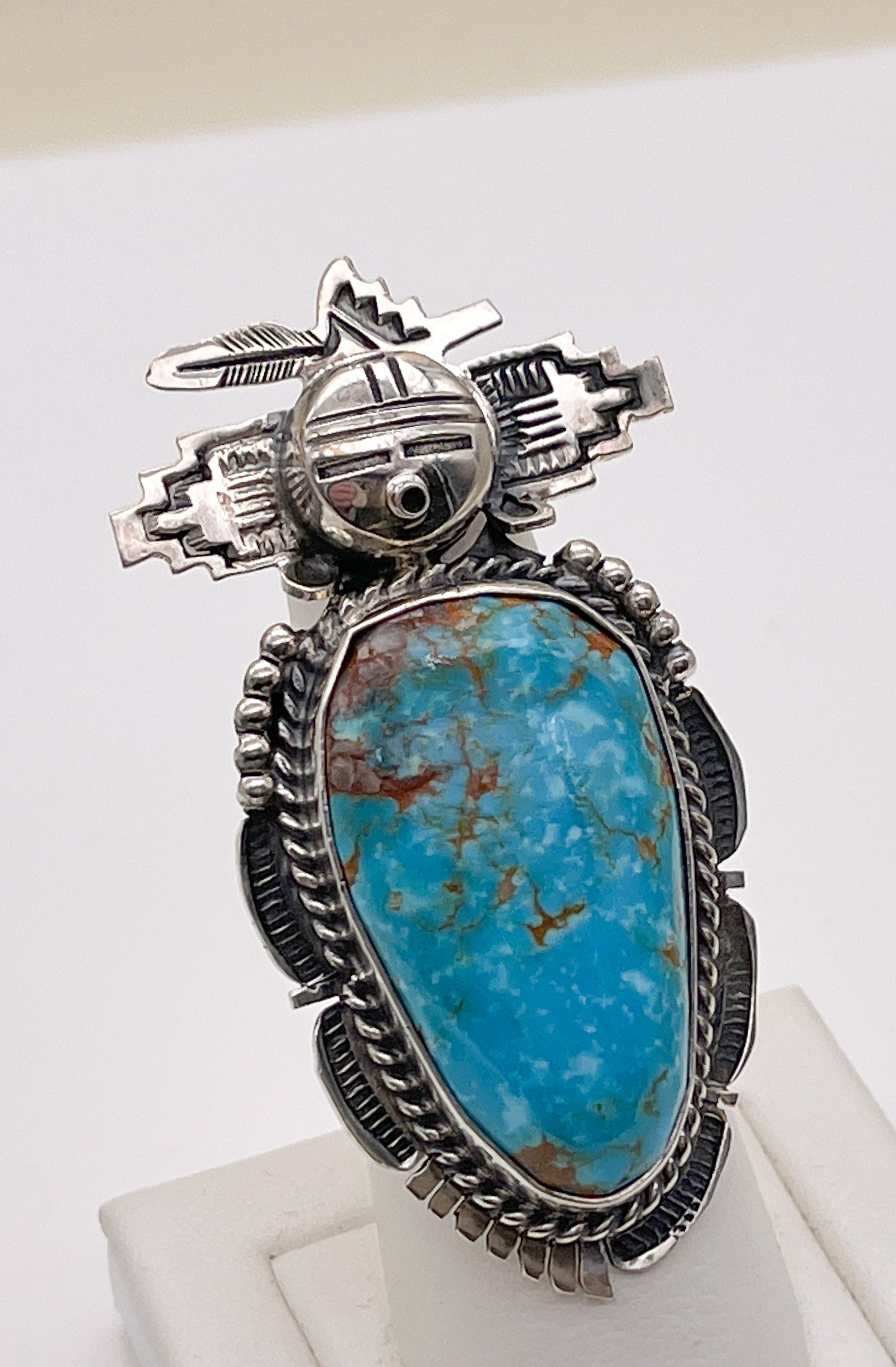Navajo Bennie Ration Natural Turquoise Kachina Ring