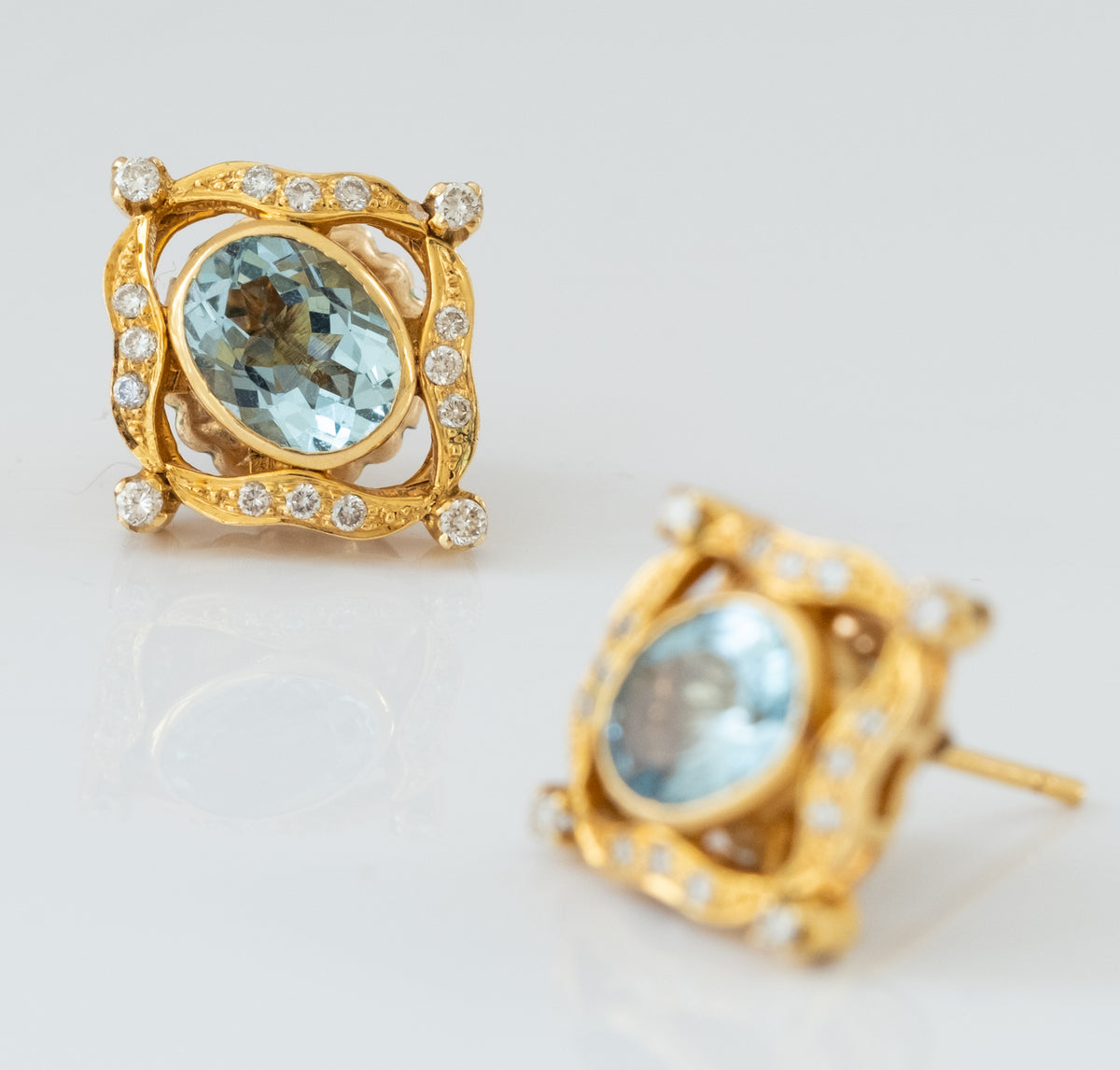 Aquamarine and Diamond 22K Gold Earrings - Premium Earrings from All The Best Vintage - Just $3800! Shop now at All The Best Vintage