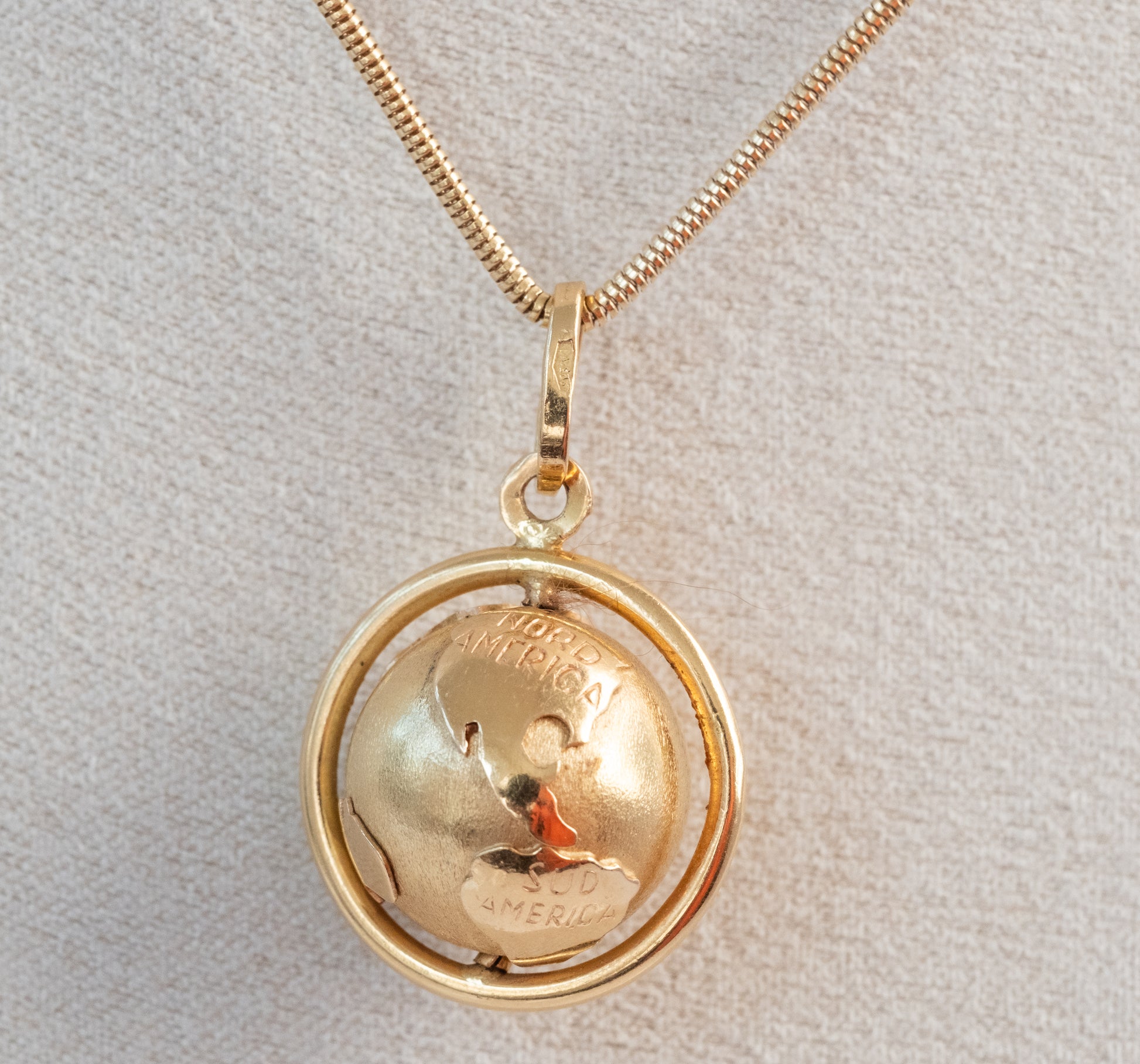 Vintage 18K Spinning Globe Pendant - 14K Snake Chain - Premium necklace from All The Best Vintage - Just $2995! Shop now at All The Best Vintage