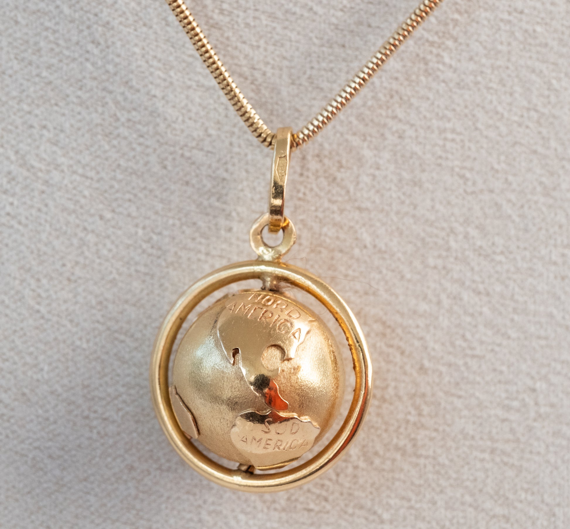 Vintage 18K Spinning Globe Pendant - 14K Snake Chain - Premium necklace from All The Best Vintage - Just $2995! Shop now at All The Best Vintage