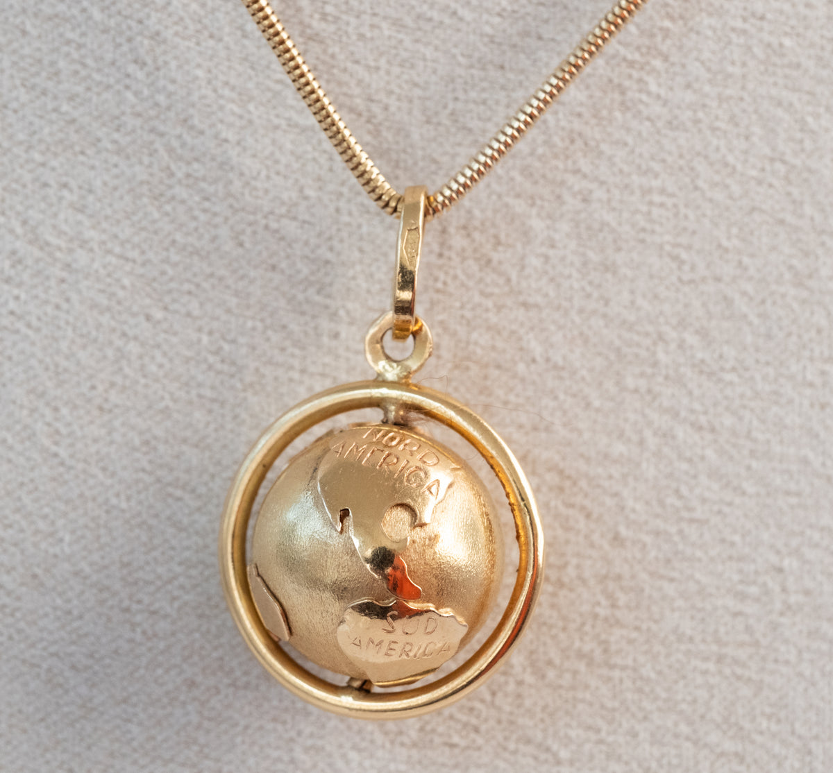 Vintage 18K Spinning Globe Pendant - 14K Snake Chain - Premium necklace from All The Best Vintage - Just $2995! Shop now at All The Best Vintage