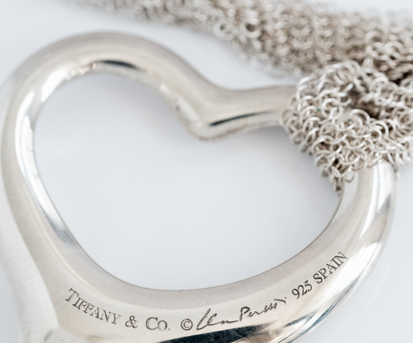 Tiffany & Co Elsa Peretti Open Heart Pendant on Mesh Chain - Premium necklace from All The Best Vintage - Just $995! Shop now at All The Best Vintage