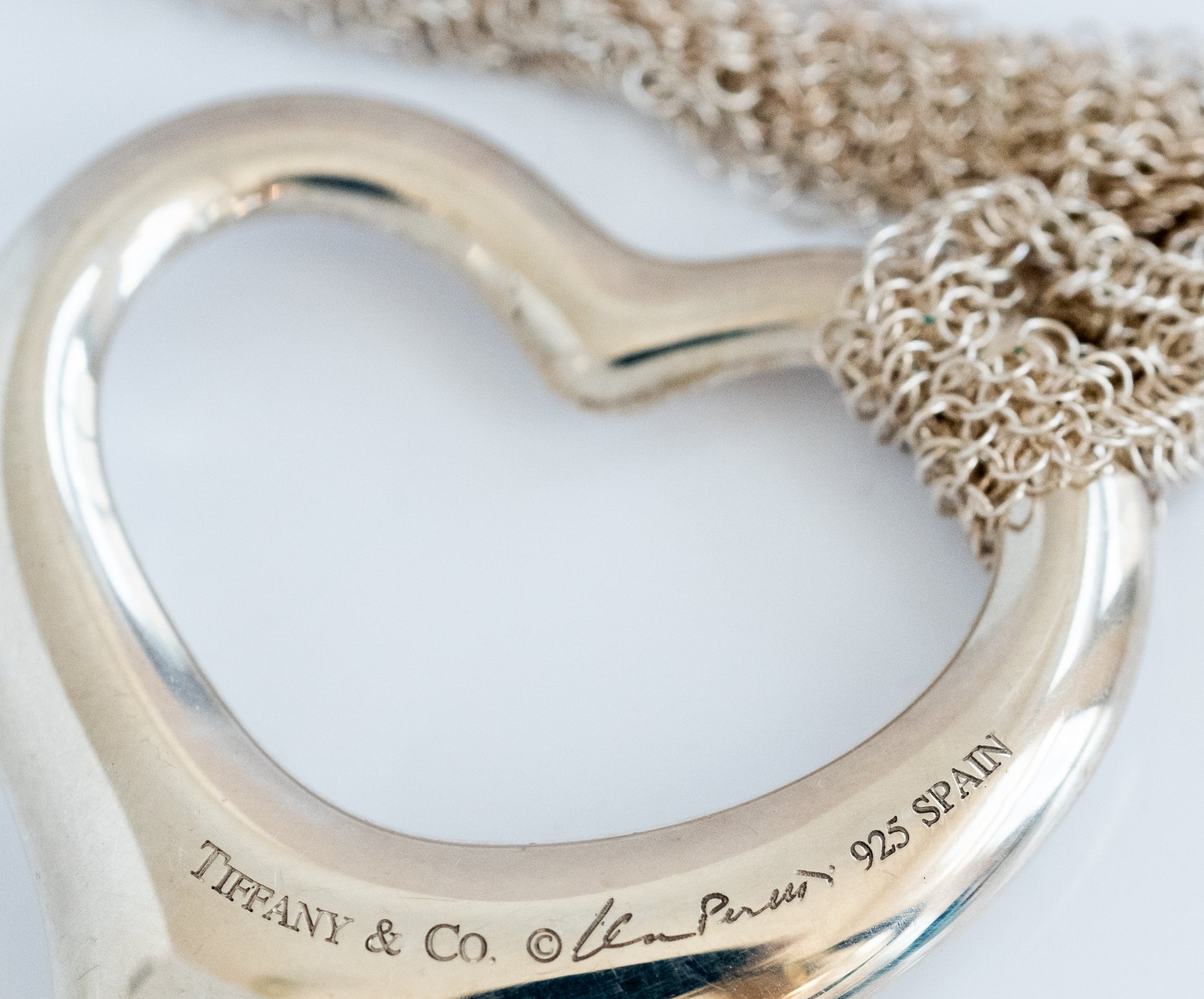 Tiffany & Co Elsa Peretti Open Heart Pendant on Mesh Chain - Premium necklace from All The Best Vintage - Just $995! Shop now at All The Best Vintage