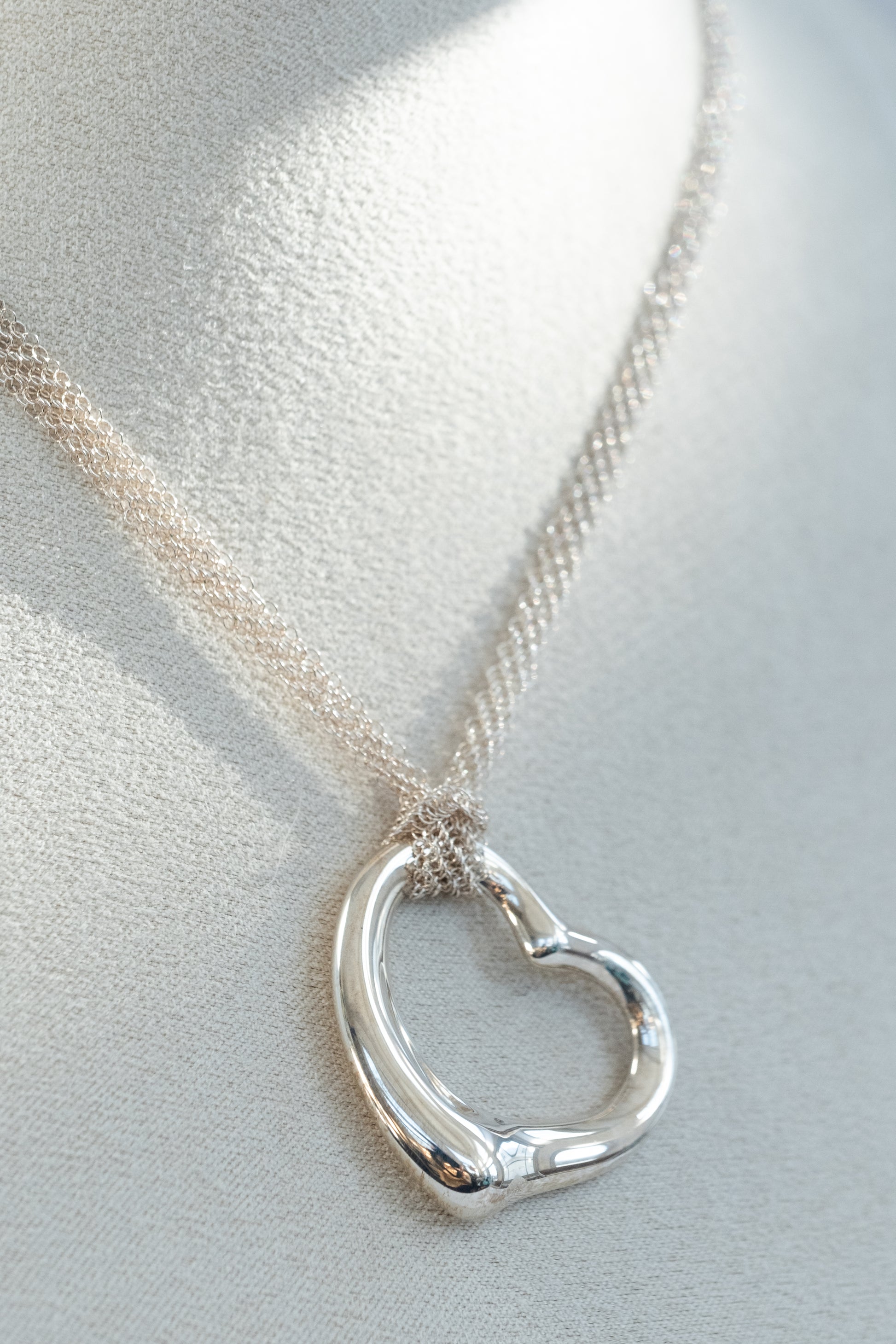 Tiffany & Co Elsa Peretti Open Heart Pendant on Mesh Chain - Premium necklace from All The Best Vintage - Just $995! Shop now at All The Best Vintage