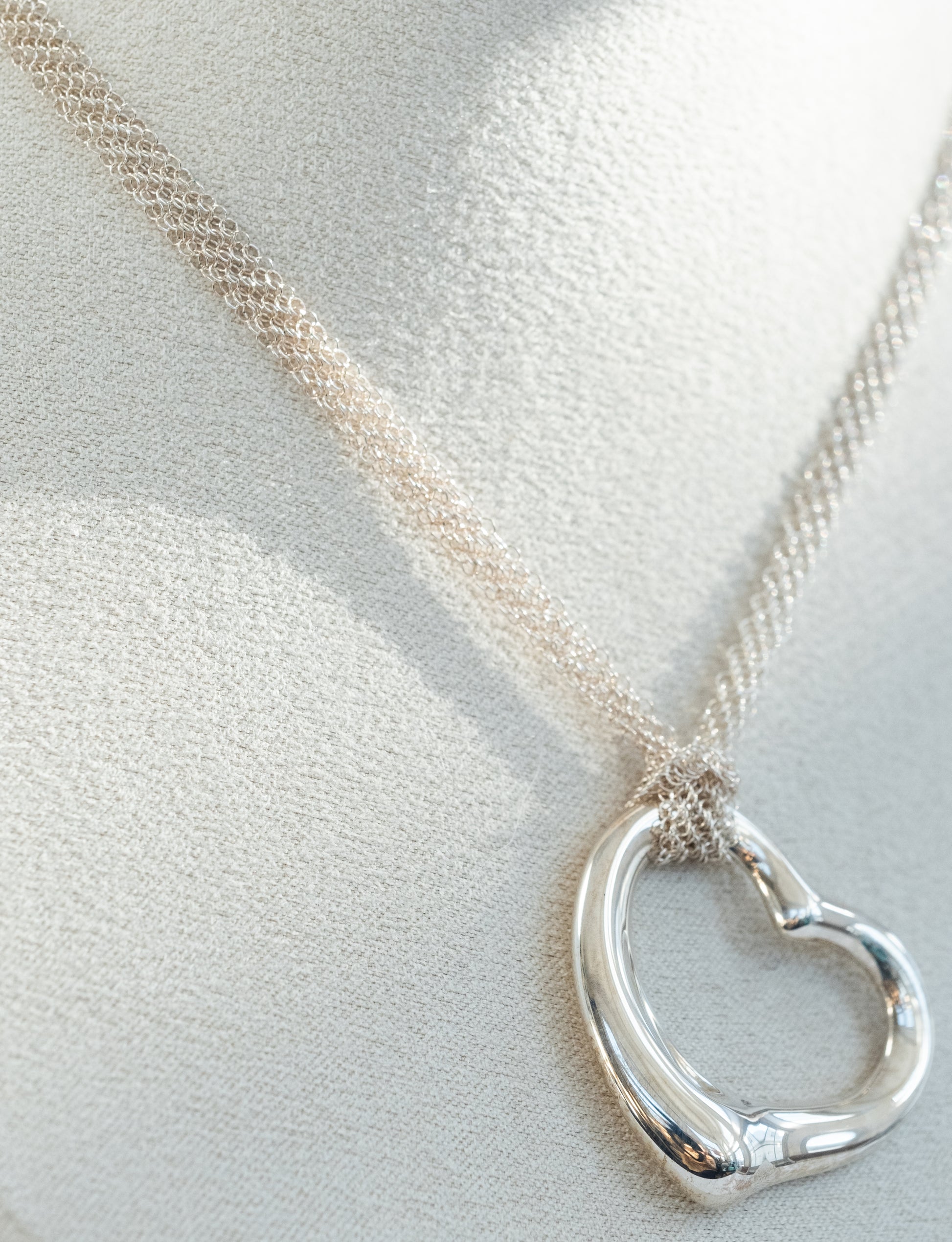 Tiffany & Co Elsa Peretti Open Heart Pendant on Mesh Chain - Premium necklace from All The Best Vintage - Just $995! Shop now at All The Best Vintage