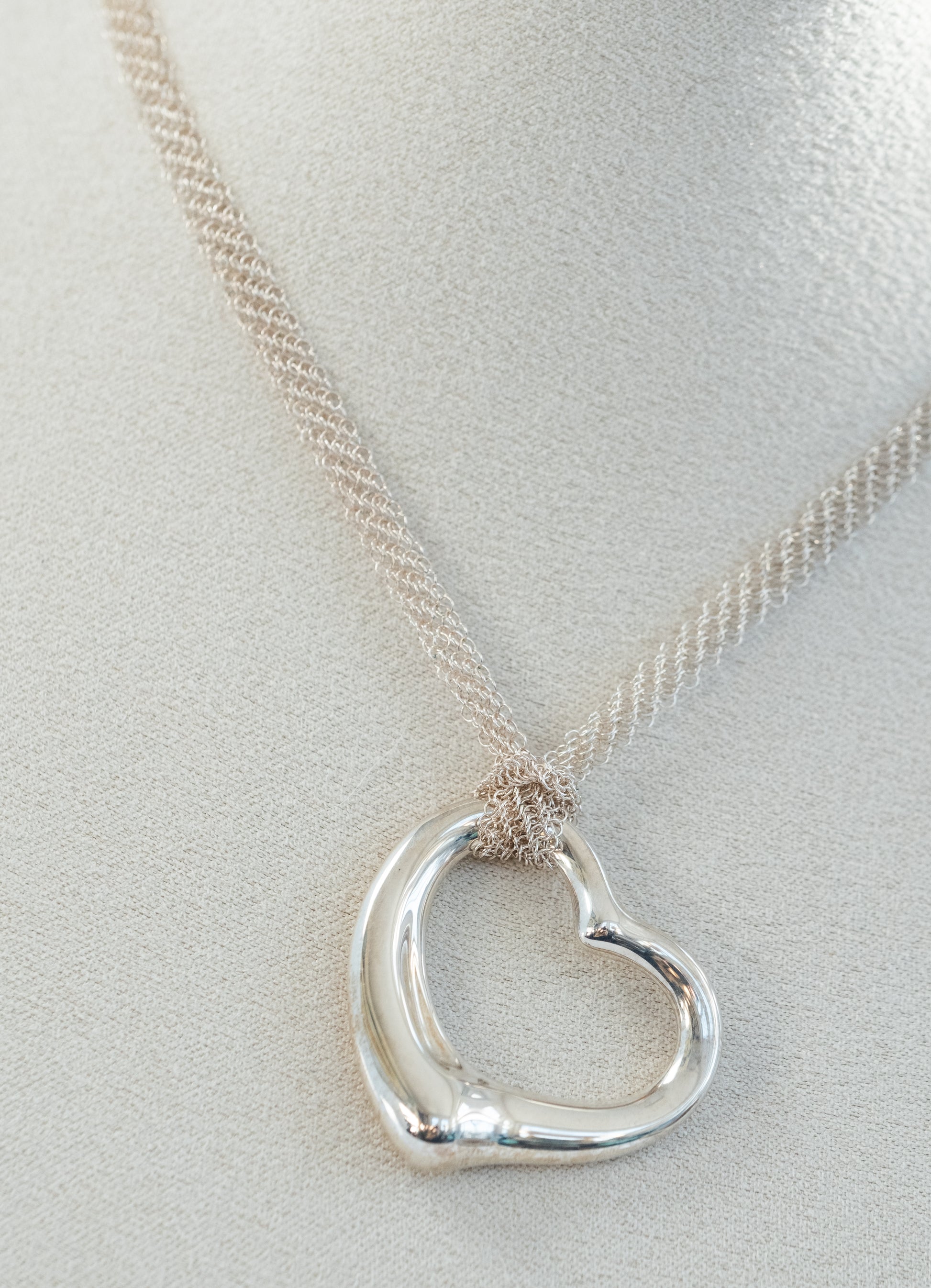 Tiffany & Co Elsa Peretti Open Heart Pendant on Mesh Chain - Premium necklace from All The Best Vintage - Just $995! Shop now at All The Best Vintage