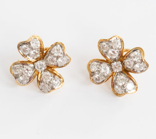 Gorgeous 18K Yellow Gold Diamond Flower Earrings - Premium Earrings from All The Best Vintage - Just $6750! Shop now at All The Best Vintage