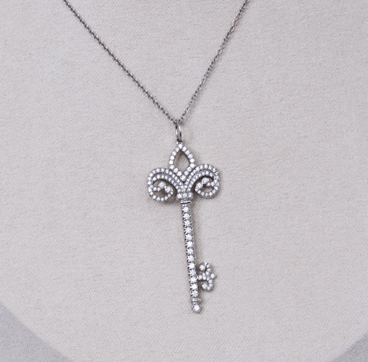 Tiffany & Co Platinum and Diamond Fleur de Lis Key and Chain. - Premium Pendant from All The Best Vintage - Just $5800! Shop now at All The Best Vintage