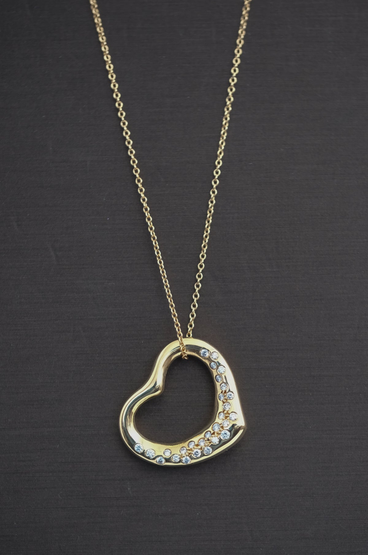 Tiffany & Co Elsa Peretti 18K Gold and Diamond Open Heart Necklace - Premium Necklace from All The Best Vintage - Just $3950! Shop now at All The Best Vintage