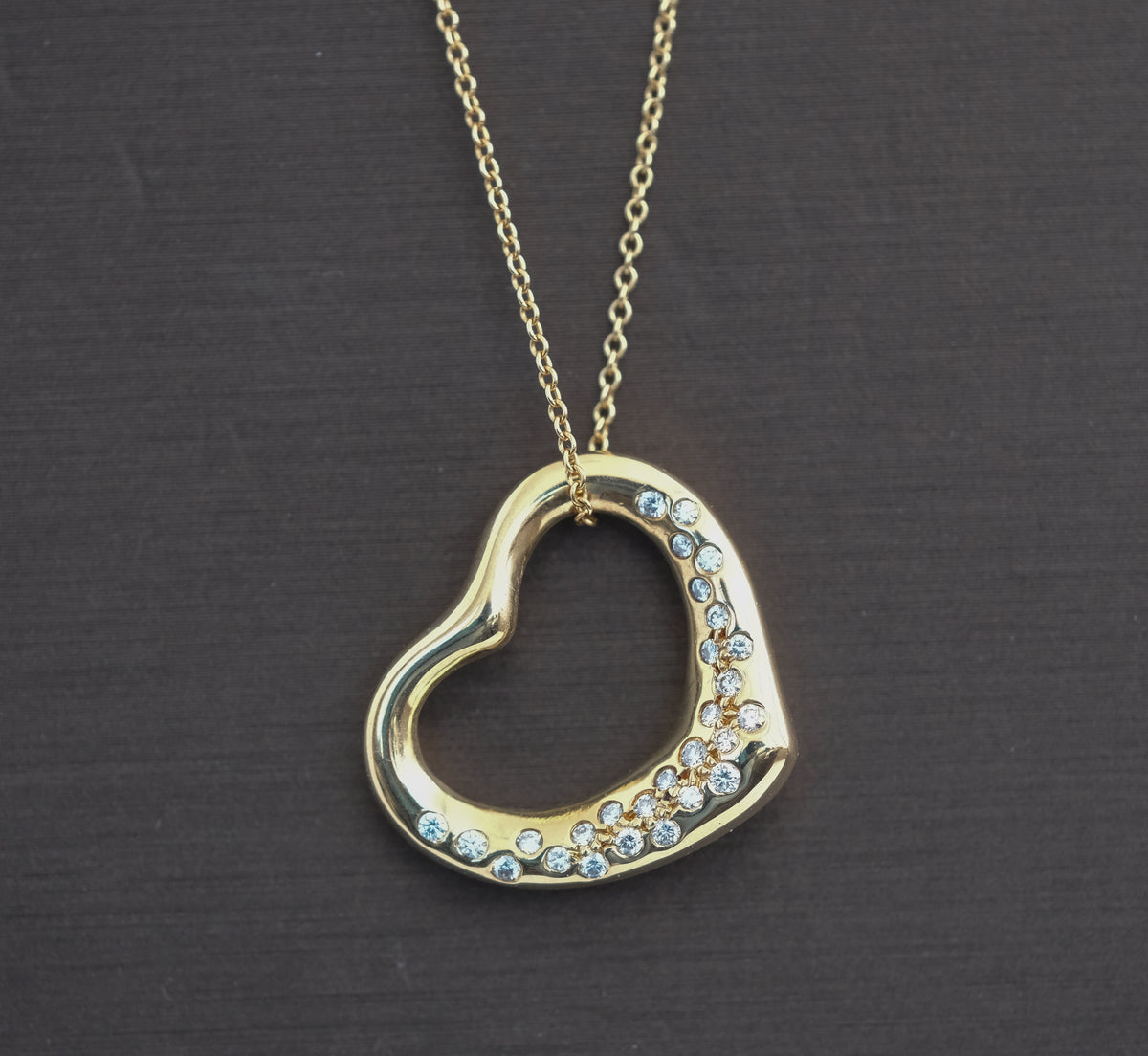 Tiffany & Co Elsa Peretti 18K Gold and Diamond Open Heart Necklace - Premium Necklace from All The Best Vintage - Just $3950! Shop now at All The Best Vintage