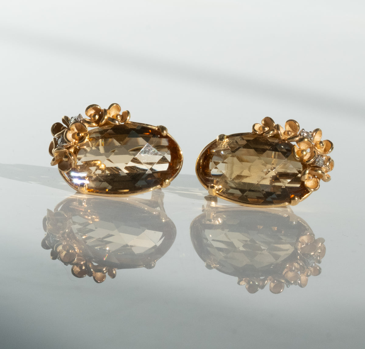 Anna Maria Camille 18K Peach Champagne Quartz and Diamond Earrings - Premium Earrings from Anna Maria Camille - Just $3200! Shop now at All The Best Vintage