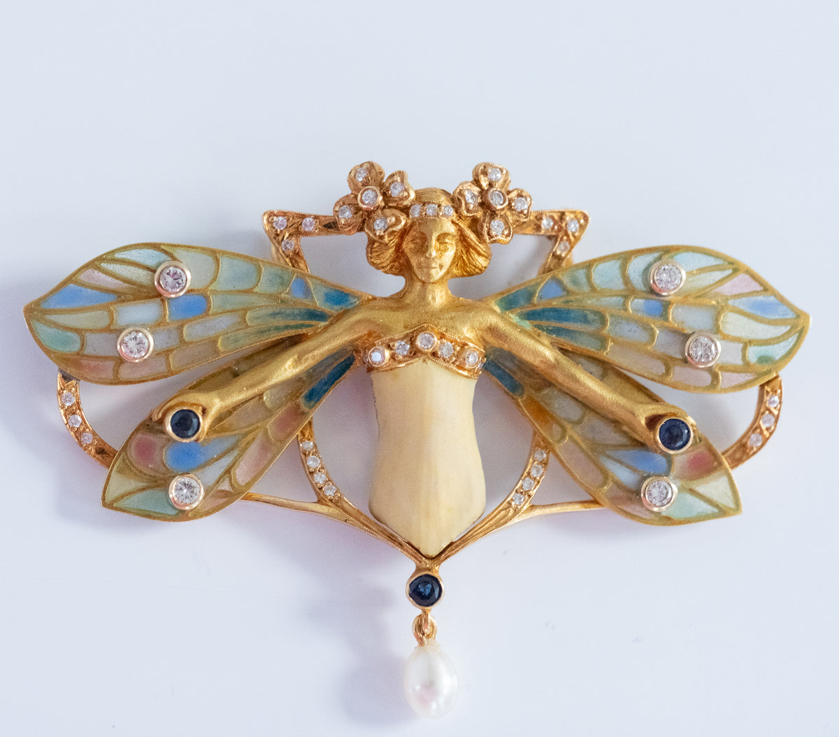 Vintage Masriera Plique-a-Jour Diamind and Sapphire Brooch Pendant - Premium Pendant from All The Best Vintage - Just $28500! Shop now at All The Best Vintage