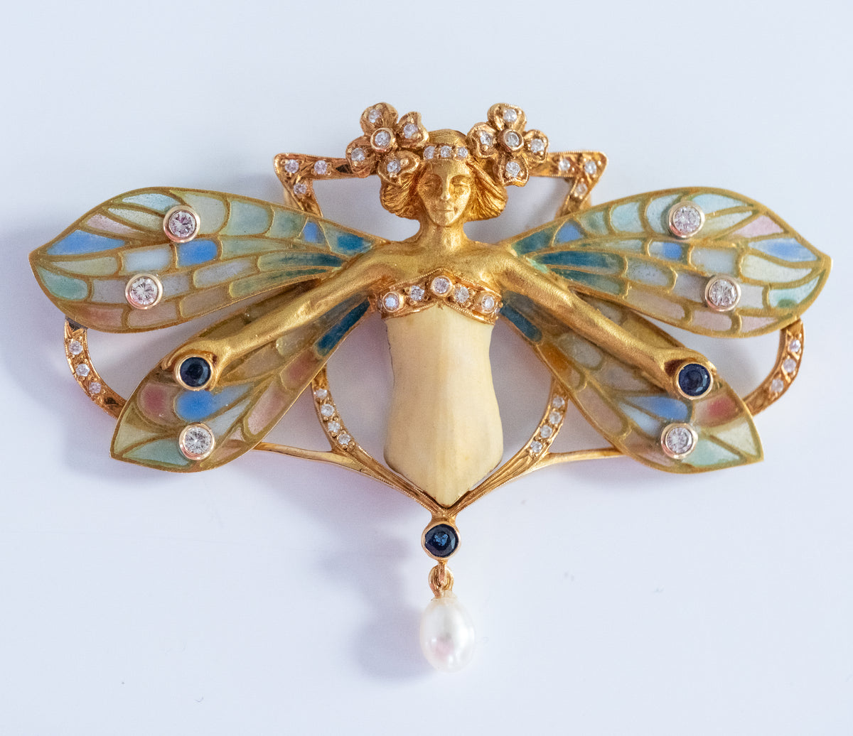 Vintage Masriera Plique-a-Jour Diamind and Sapphire Brooch Pendant - Premium Pendant from All The Best Vintage - Just $28500! Shop now at All The Best Vintage