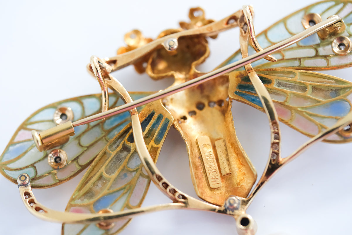 Vintage Masriera Plique-a-Jour Diamind and Sapphire Brooch Pendant - Premium Pendant from All The Best Vintage - Just $28500! Shop now at All The Best Vintage