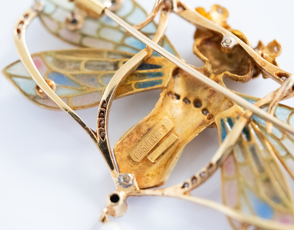 Vintage Masriera Plique-a-Jour Diamind and Sapphire Brooch Pendant - Premium Pendant from All The Best Vintage - Just $28500! Shop now at All The Best Vintage