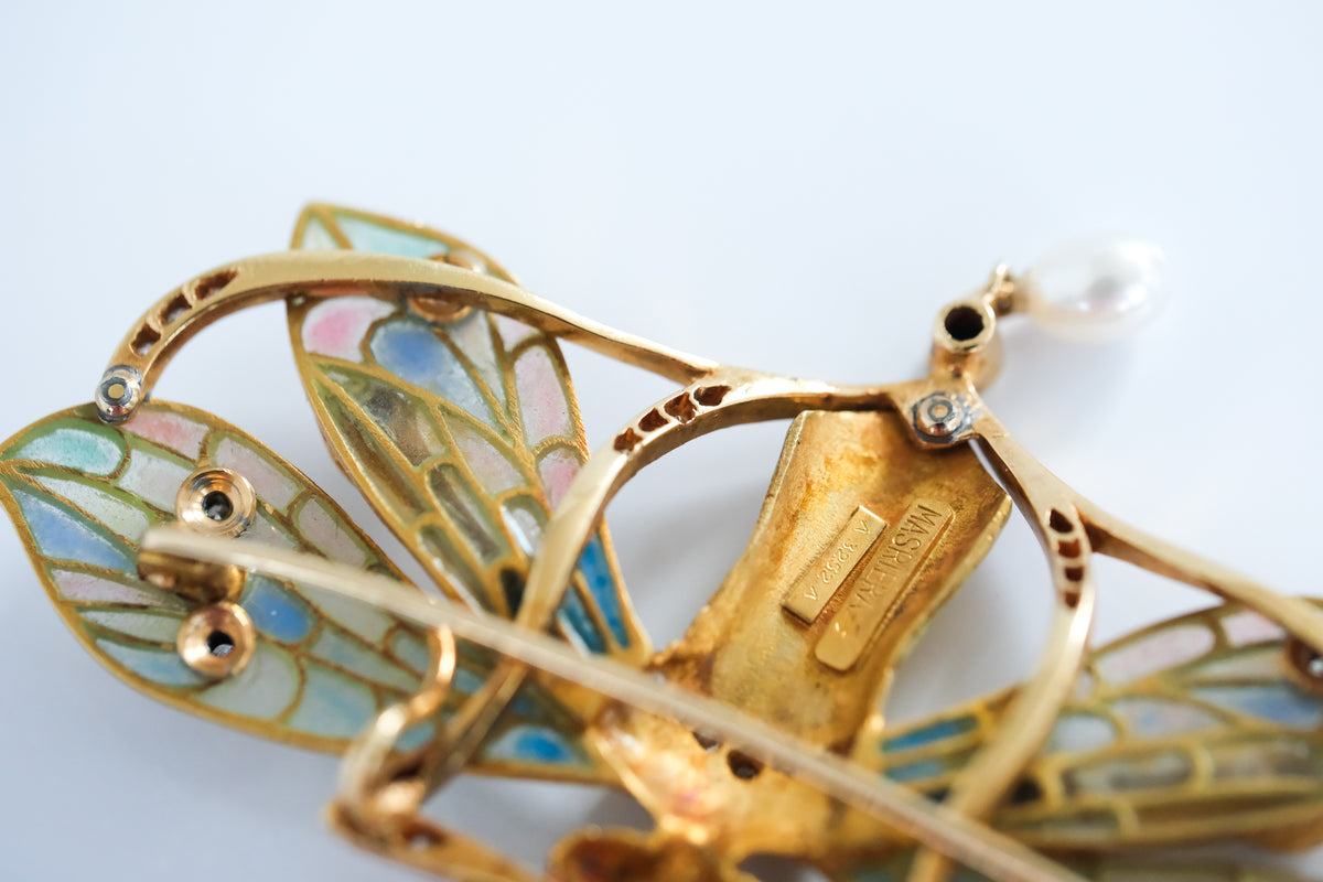 Vintage Masriera Plique-a-Jour Diamind and Sapphire Brooch Pendant - Premium Pendant from All The Best Vintage - Just $28500! Shop now at All The Best Vintage
