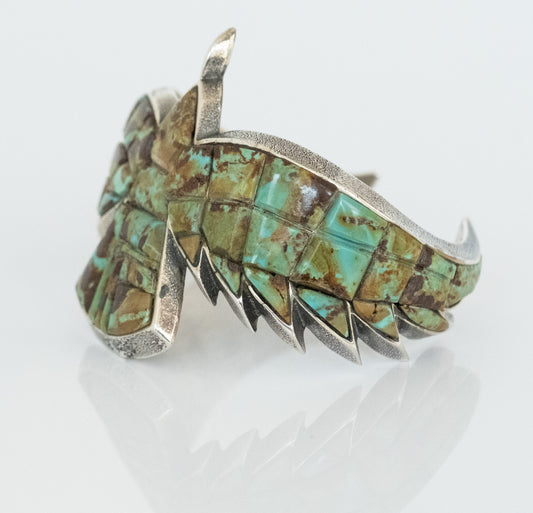 Aaron Anderson Sterling Tufa Cast Number 8 Turquoise Eagle Cuff Bracelet - Premium Bracelet from All The Best Vintage - Just $4250! Shop now at All The Best Vintage