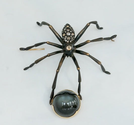 Gabriella Kiss Spider Brooch with Diamond and a Gorgous Moonstone - Premium Brooch from All The Best Vintage - Just $6400! Shop now at All The Best Vintage