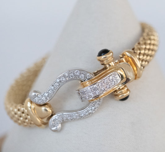 Gold Bracelet with Diamond and Black Onyx Horseshoe Clasp 14K Yellow Gold - Premium Bracelet from All The Best Vintage - Just $3495! Shop now at All The Best Vintage