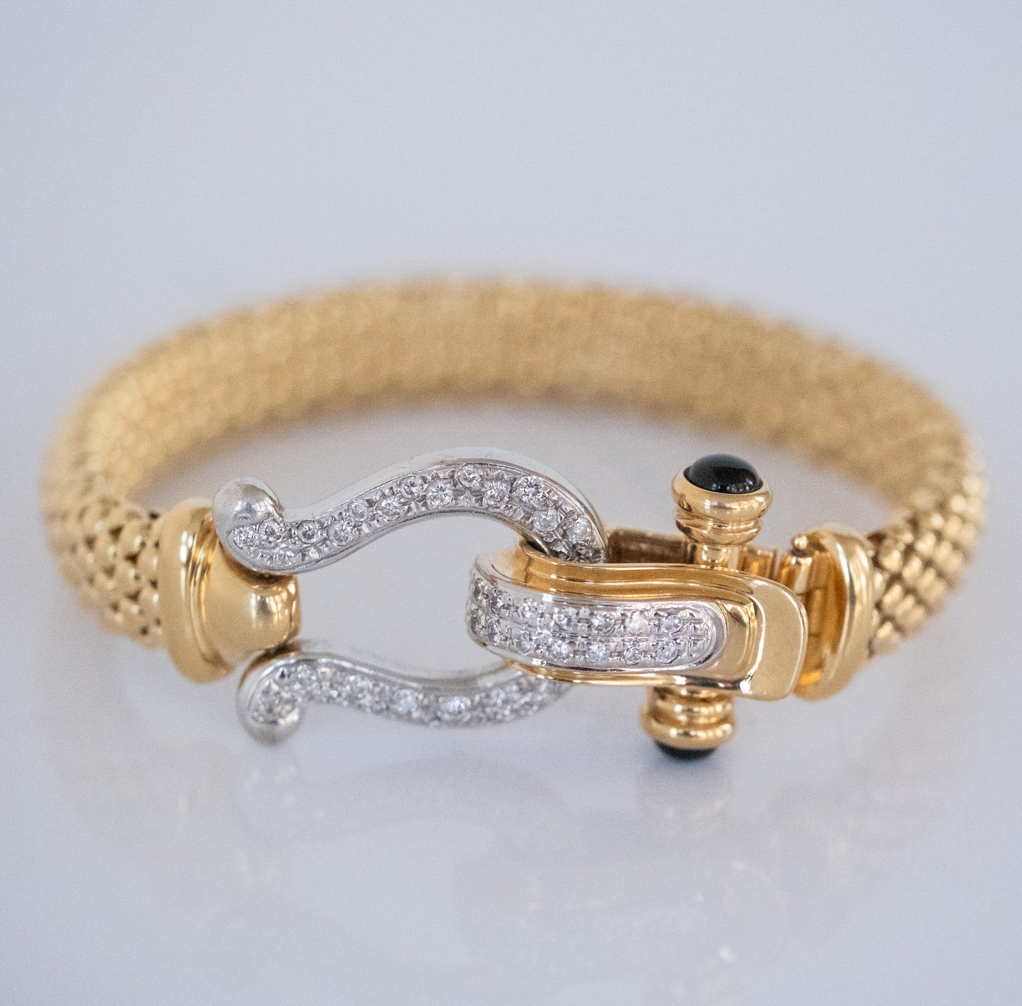Gold Bracelet with Diamond and Black Onyx Horseshoe Clasp 14K Yellow Gold - Premium Bracelet from All The Best Vintage - Just $3495! Shop now at All The Best Vintage