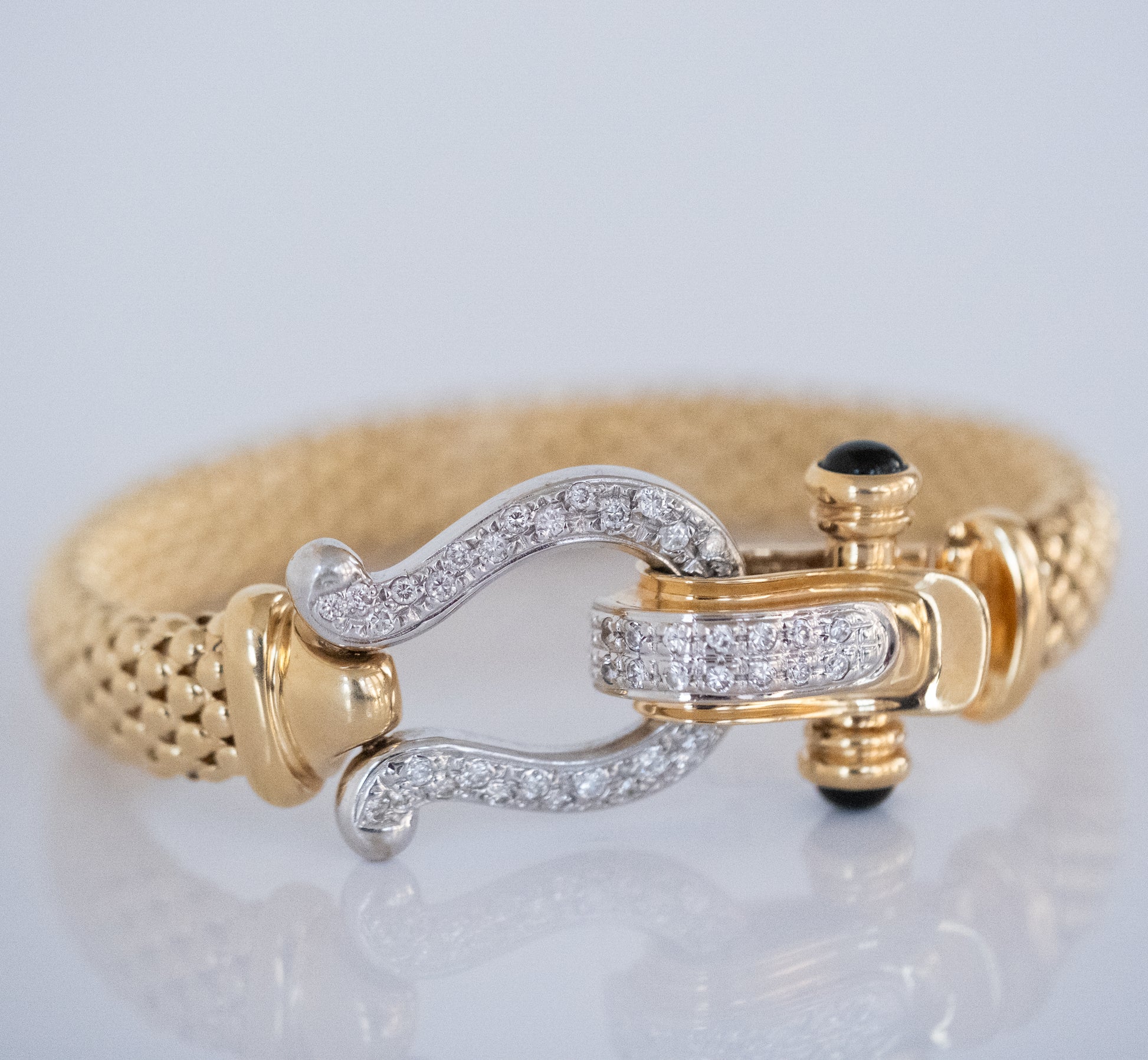 Gold Bracelet with Diamond and Black Onyx Horseshoe Clasp 14K Yellow Gold - Premium Bracelet from All The Best Vintage - Just $3495! Shop now at All The Best Vintage
