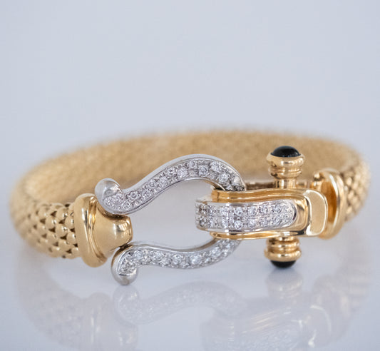 Gold Bracelet with Diamond and Black Onyx Horseshoe Clasp 14K Yellow Gold - Premium Bracelet from All The Best Vintage - Just $3495! Shop now at All The Best Vintage