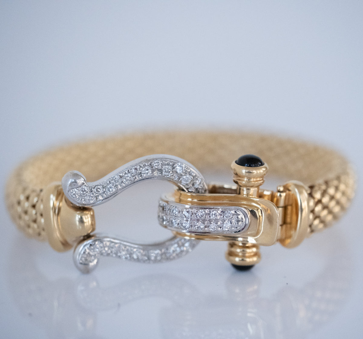 Gold Bracelet with Diamond and Black Onyx Horseshoe Clasp 14K Yellow Gold - Premium Bracelet from All The Best Vintage - Just $3495! Shop now at All The Best Vintage
