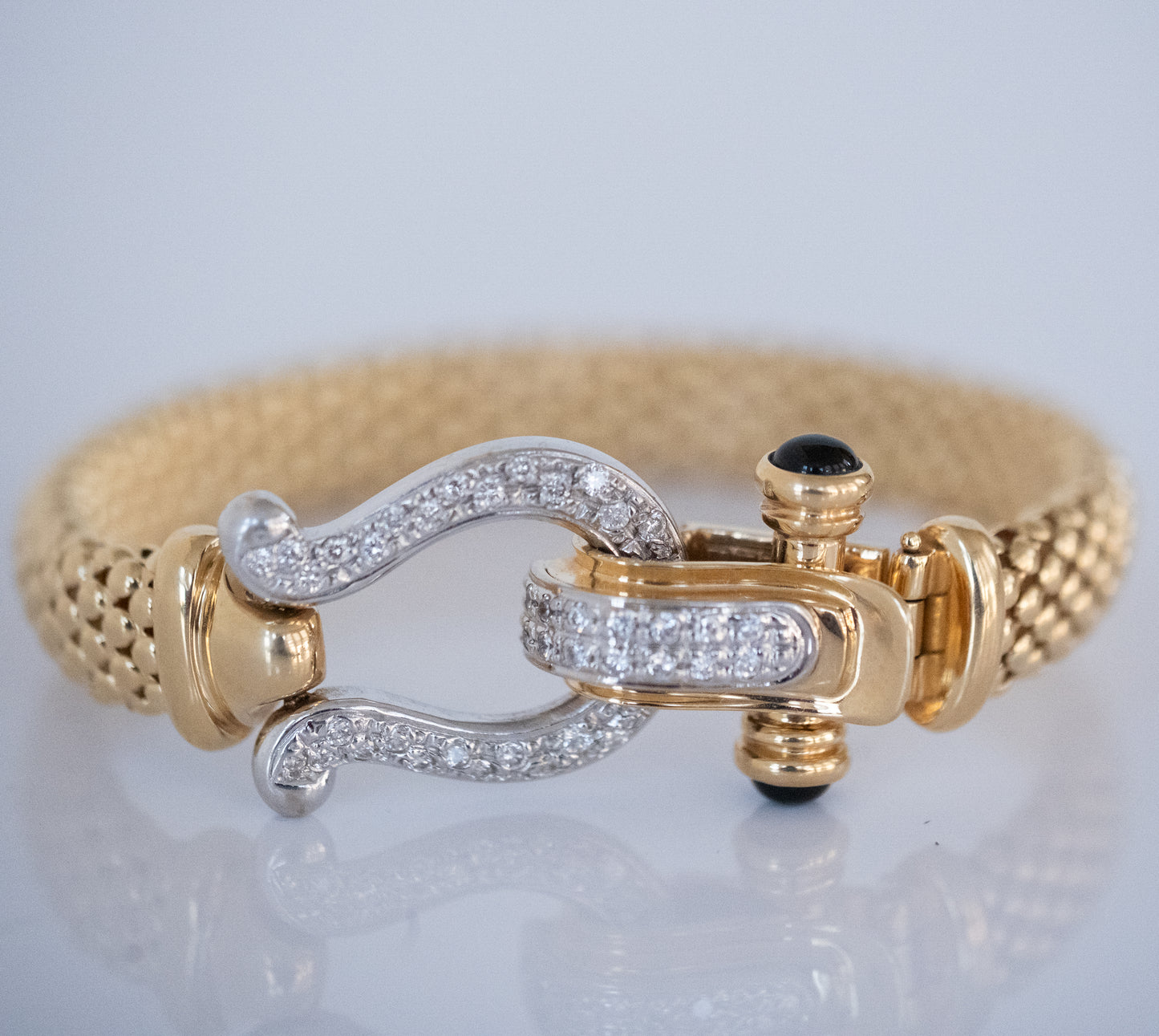 Gold Bracelet with Diamond and Black Onyx Horseshoe Clasp 14K Yellow Gold - Premium Bracelet from All The Best Vintage - Just $3495! Shop now at All The Best Vintage