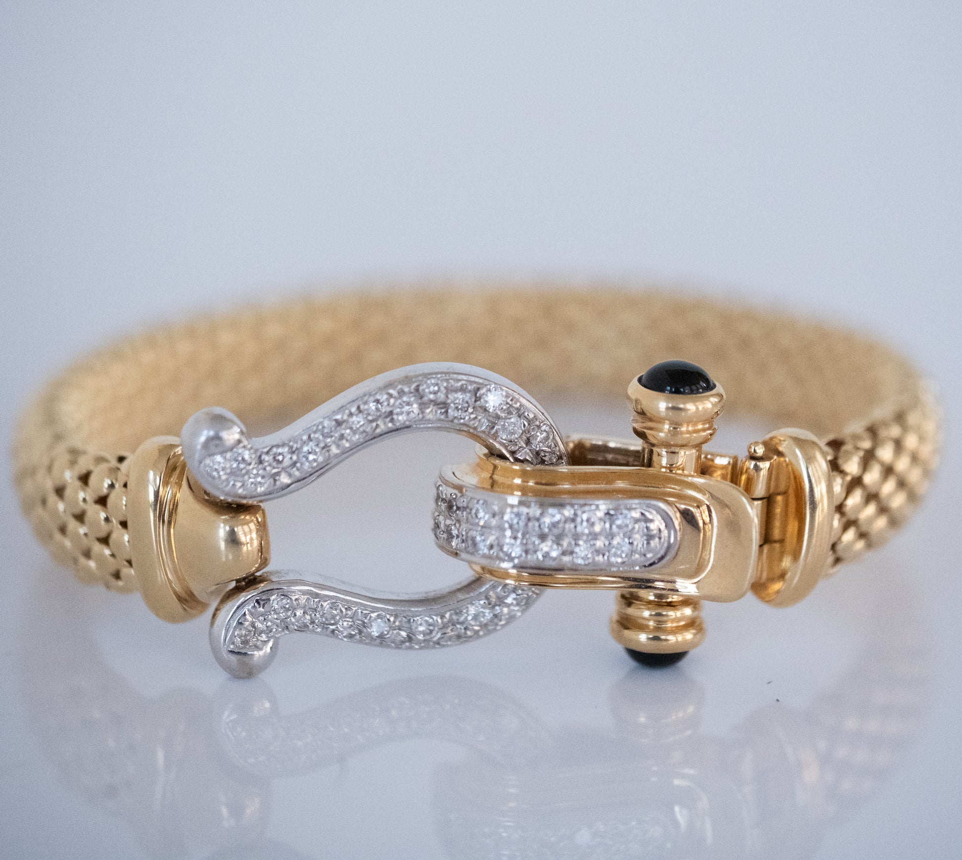 Gold Bracelet with Diamond and Black Onyx Horseshoe Clasp 14K Yellow Gold - Premium Bracelet from All The Best Vintage - Just $3495! Shop now at All The Best Vintage