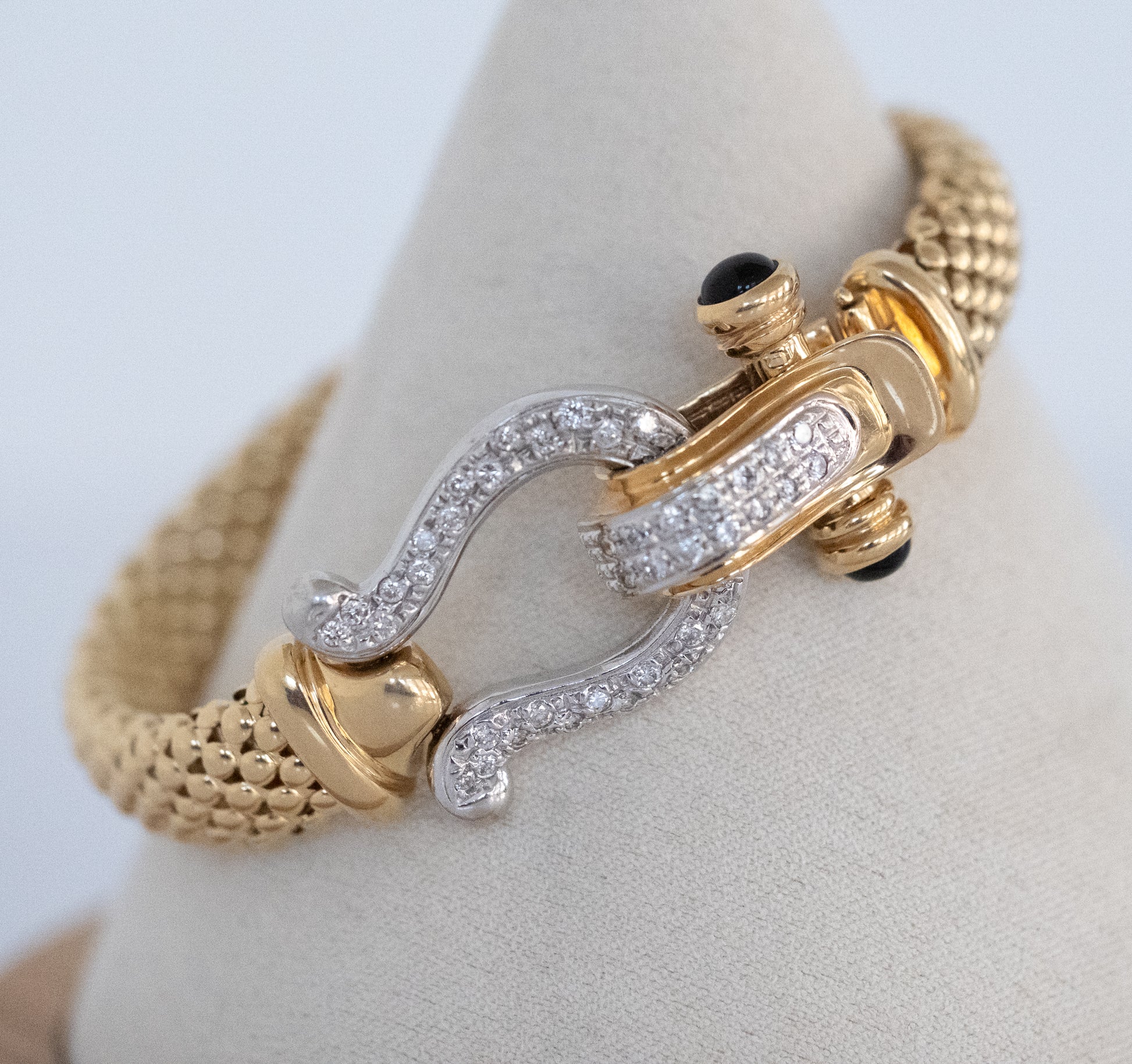 Gold Bracelet with Diamond and Black Onyx Horseshoe Clasp 14K Yellow Gold - Premium Bracelet from All The Best Vintage - Just $3495! Shop now at All The Best Vintage