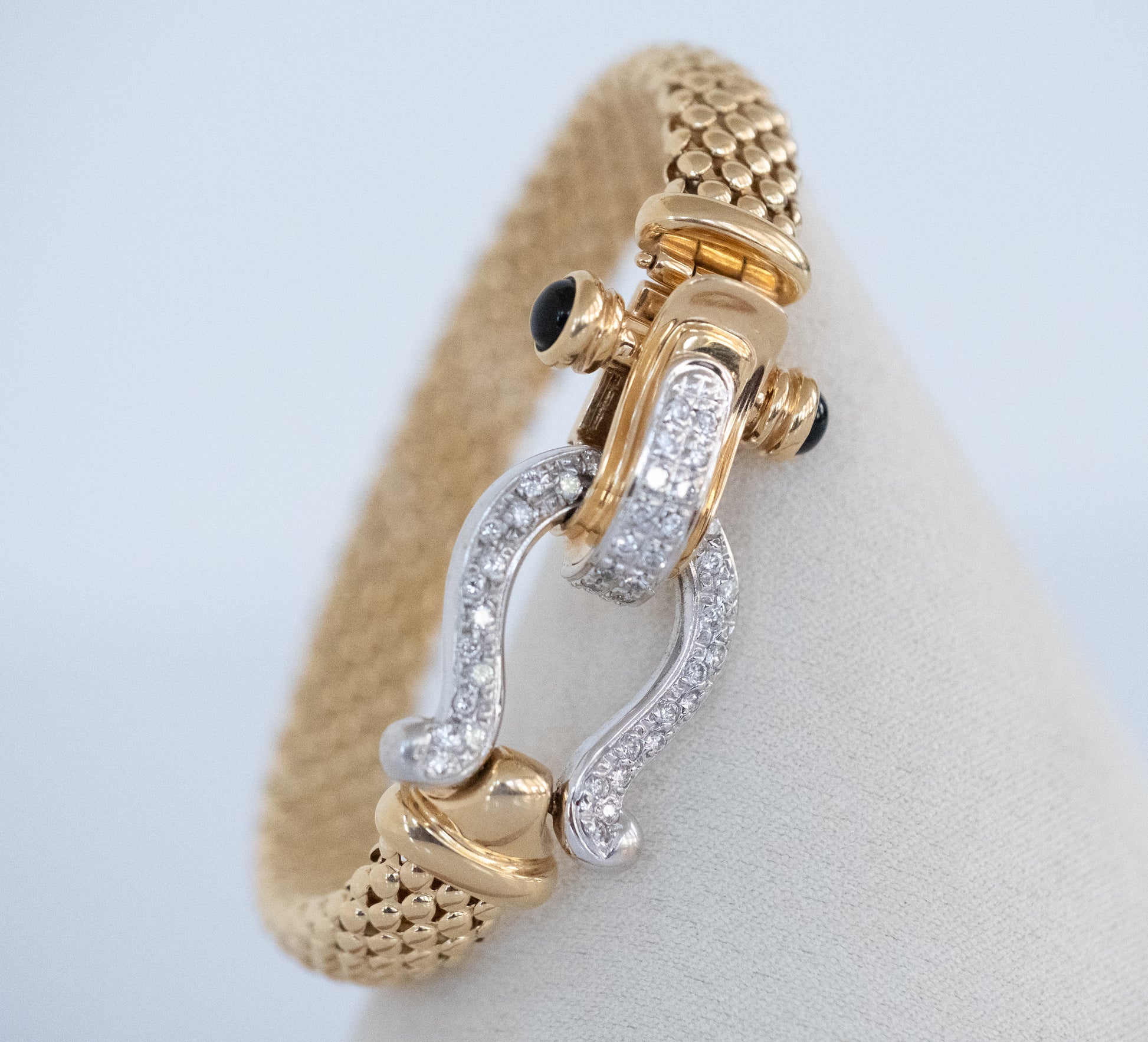 Gold Bracelet with Diamond and Black Onyx Horseshoe Clasp 14K Yellow Gold - Premium Bracelet from All The Best Vintage - Just $3495! Shop now at All The Best Vintage