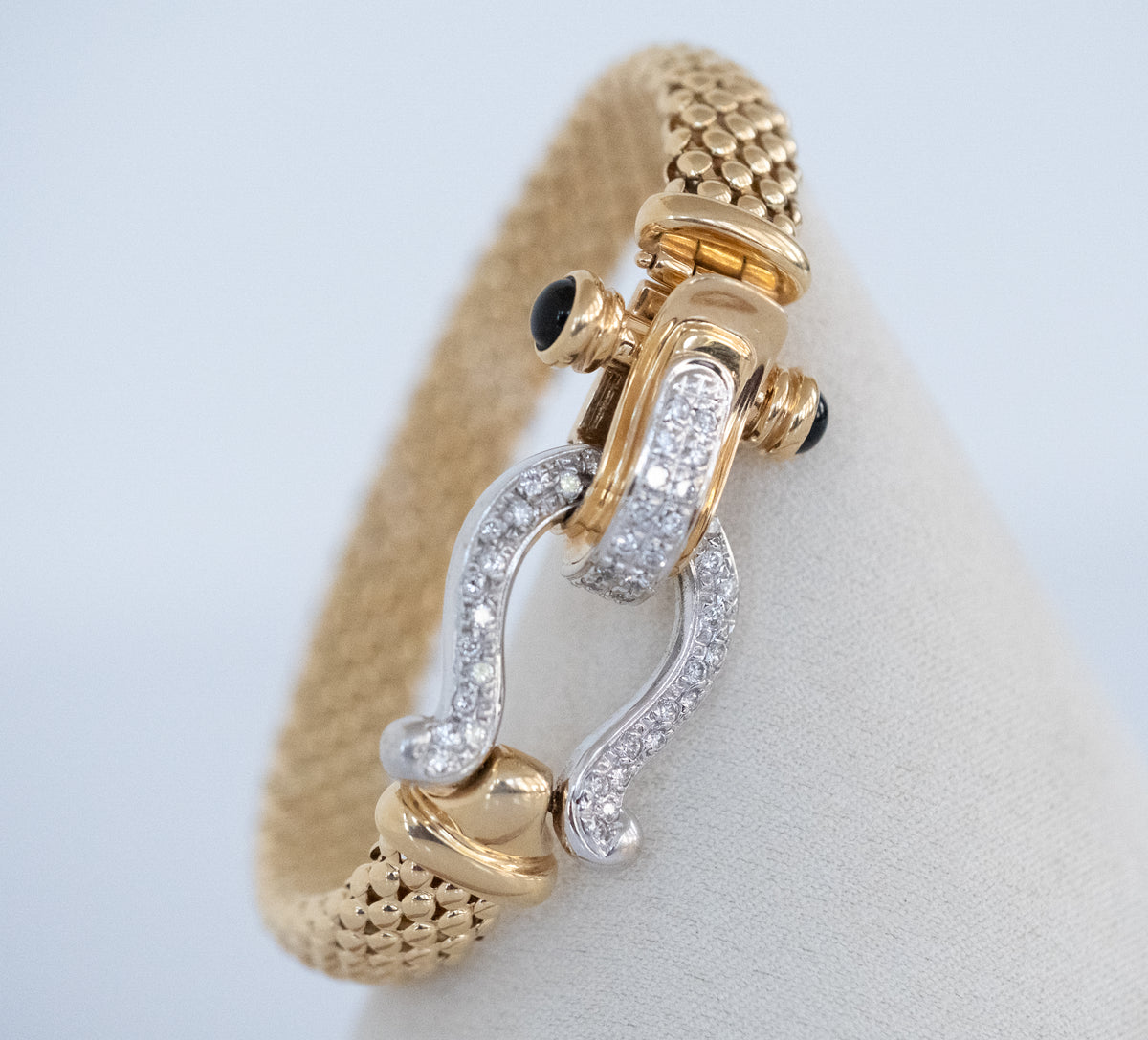 Gold Bracelet with Diamond and Black Onyx Horseshoe Clasp 14K Yellow Gold - Premium Bracelet from All The Best Vintage - Just $3495! Shop now at All The Best Vintage