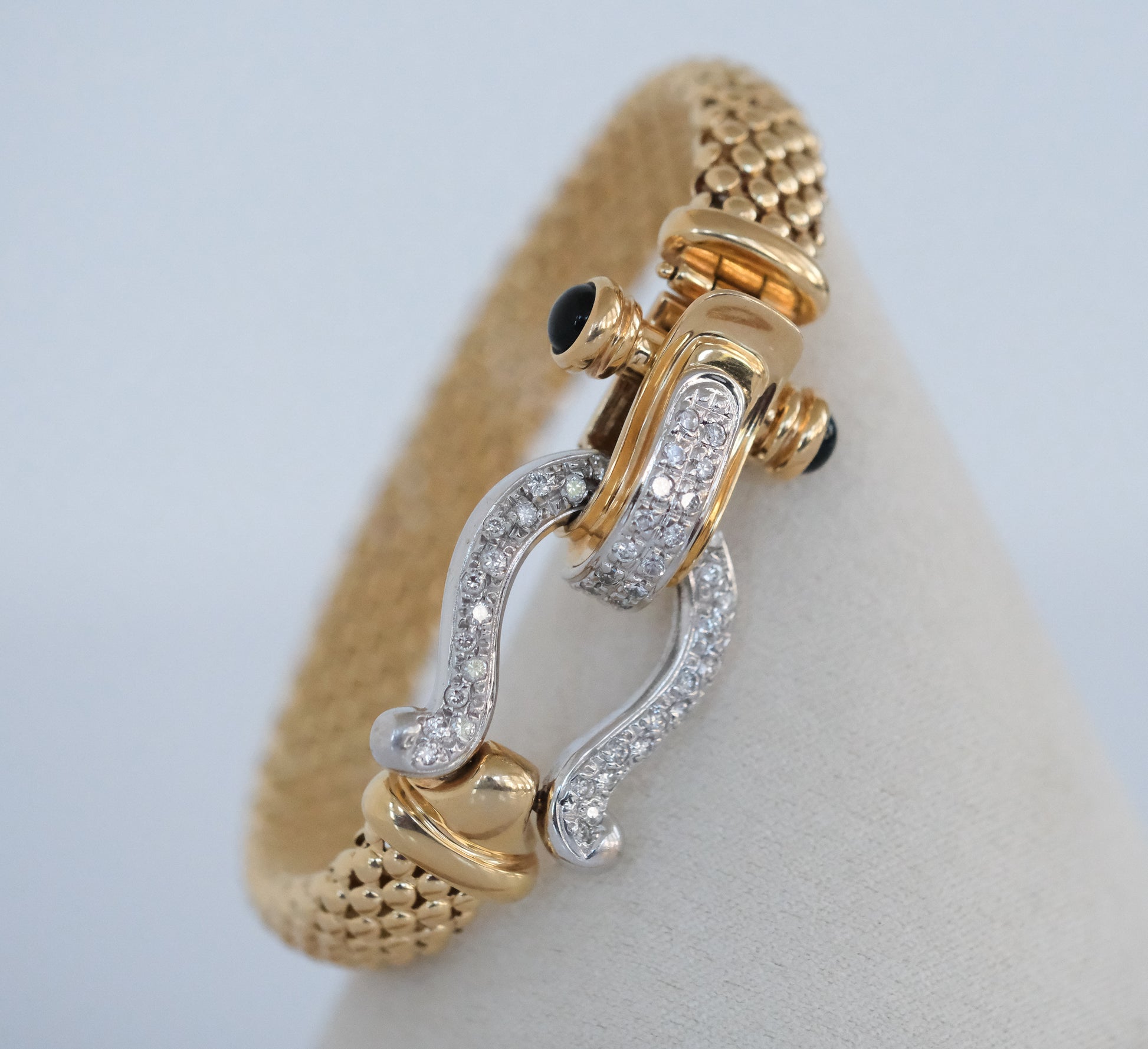 Gold Bracelet with Diamond and Black Onyx Horseshoe Clasp 14K Yellow Gold - Premium Bracelet from All The Best Vintage - Just $3495! Shop now at All The Best Vintage