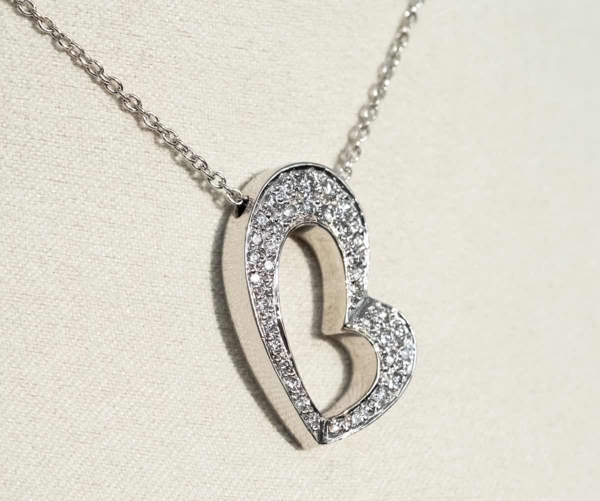 14K White Gold Diamond Heart Pendant & Chain - Premium Necklace from All The Best Vintage - Just $2400! Shop now at All The Best Vintage