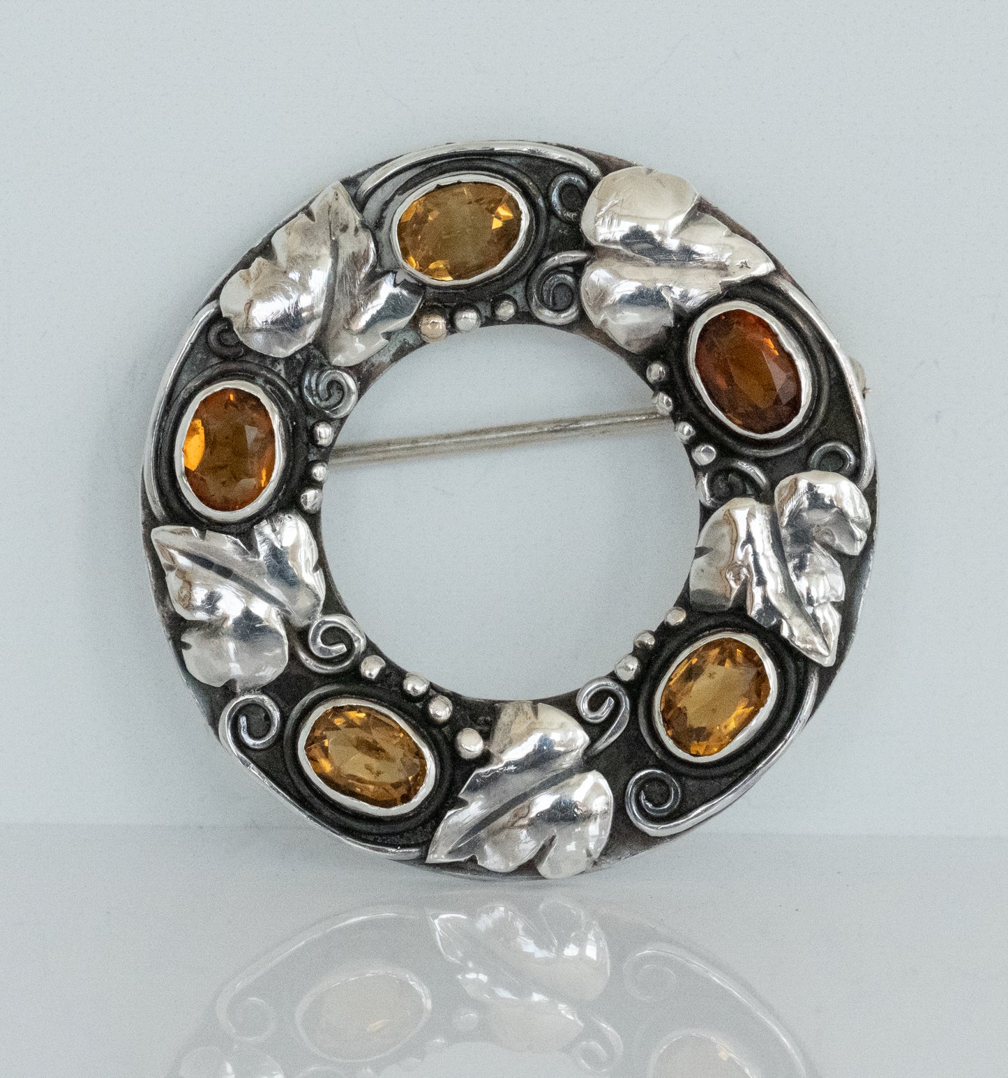 Sterling Silver Vintage Circle Pin with Citrines - Premium Brooch from All The Best Vintage - Just $345! Shop now at All The Best Vintage