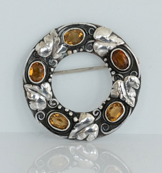 Sterling Silver Vintage Circle Pin with Citrines - Premium Brooch from All The Best Vintage - Just $345! Shop now at All The Best Vintage