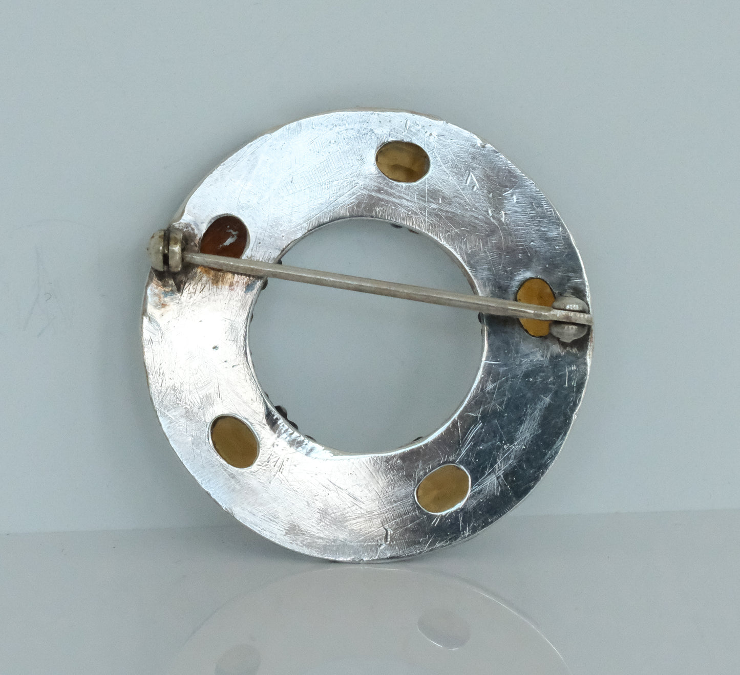 Sterling Silver Vintage Circle Pin with Citrines - Premium Brooch from All The Best Vintage - Just $345! Shop now at All The Best Vintage