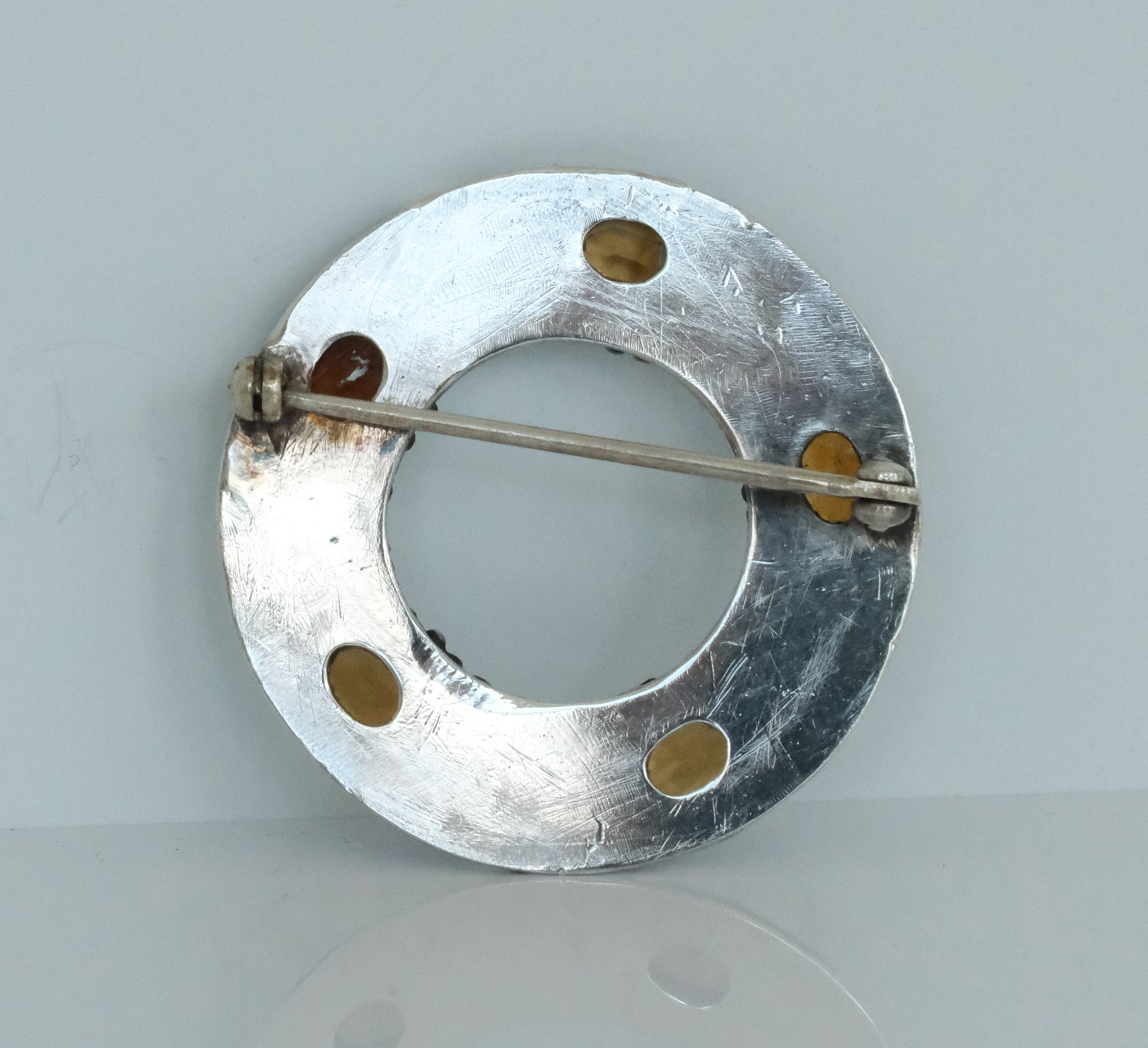 Sterling Silver Vintage Circle Pin with Citrines - Premium Brooch from All The Best Vintage - Just $345! Shop now at All The Best Vintage
