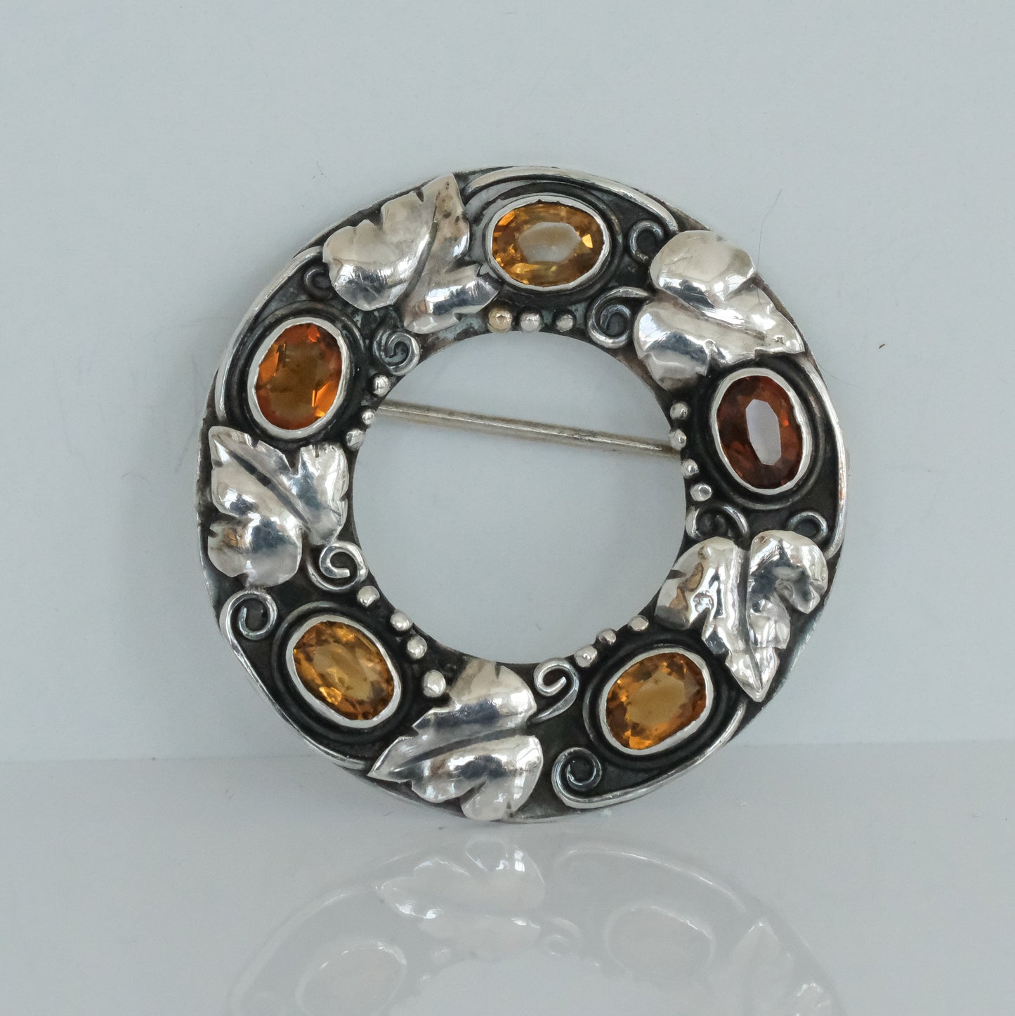 Sterling Silver Vintage Circle Pin with Citrines - Premium Brooch from All The Best Vintage - Just $345! Shop now at All The Best Vintage