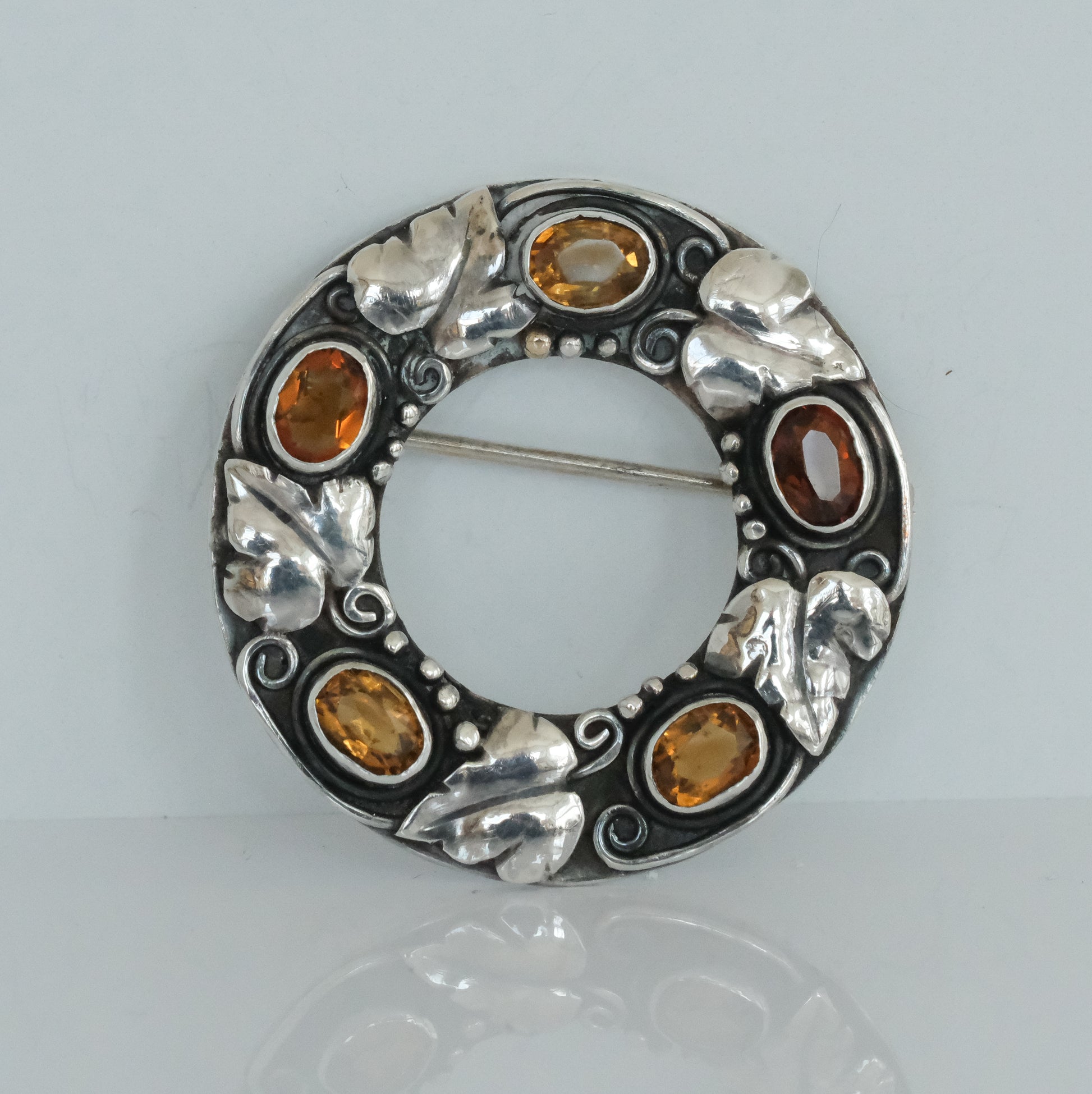 Sterling Silver Vintage Circle Pin with Citrines - Premium Brooch from All The Best Vintage - Just $345! Shop now at All The Best Vintage