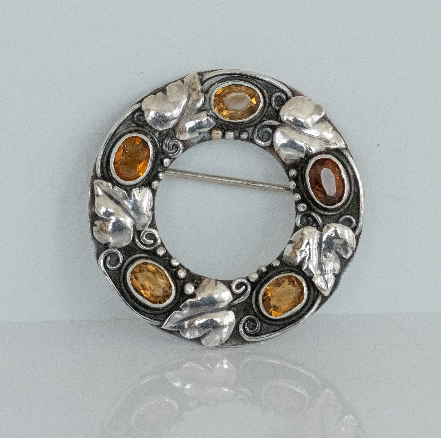 Sterling Silver Vintage Circle Pin with Citrines - Premium Brooch from All The Best Vintage - Just $345! Shop now at All The Best Vintage