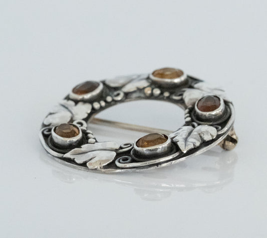 Sterling Silver Vintage Circle Pin with Citrines - Premium Brooch from All The Best Vintage - Just $345! Shop now at All The Best Vintage