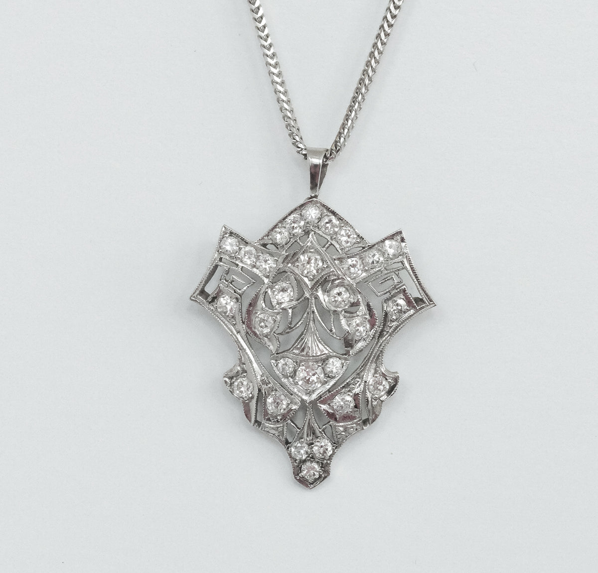 18K White Gold Georgian Diamond Pendant, 14K Chain - Premium  from All The Best Vintage - Just $3295! Shop now at All The Best Vintage
