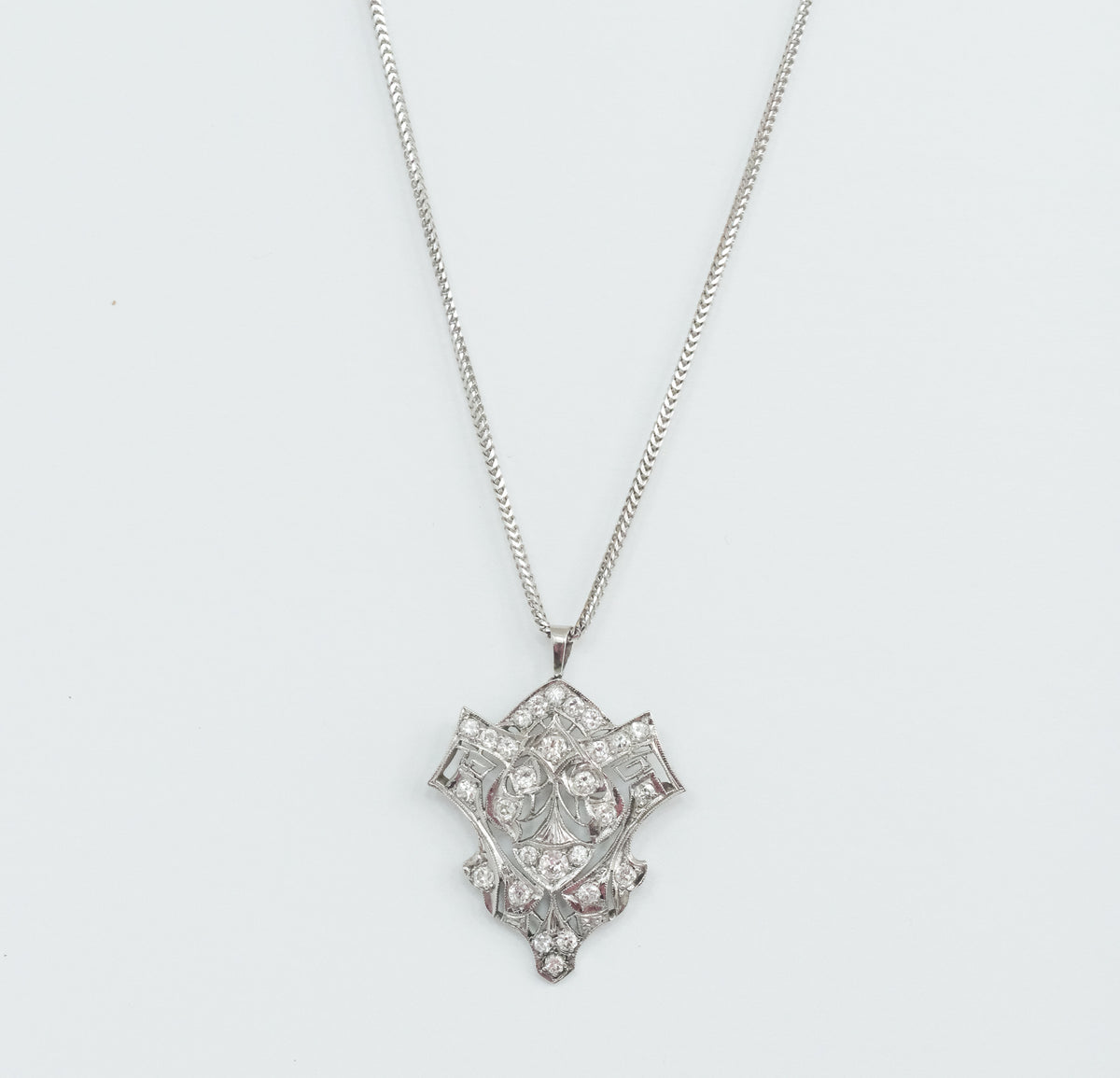 18K White Gold Georgian Diamond Pendant, 14K Chain - Premium  from All The Best Vintage - Just $3295! Shop now at All The Best Vintage